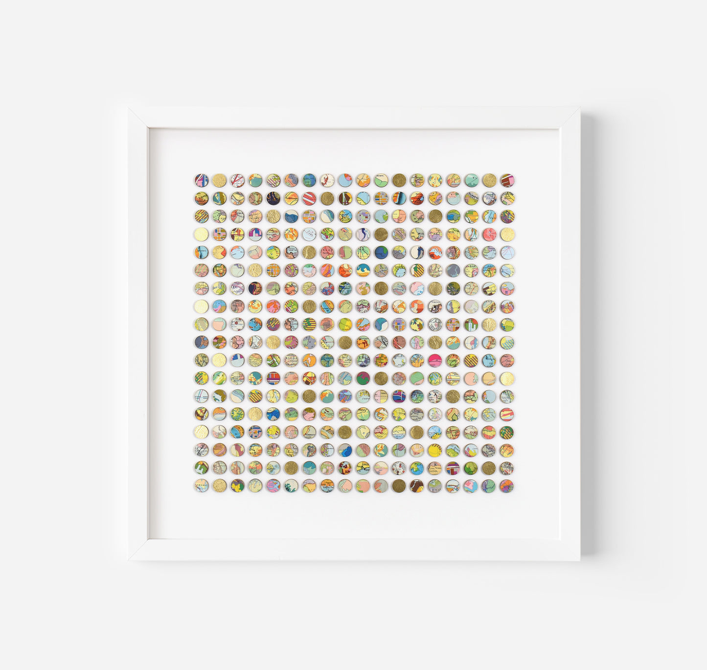 Three Hundred and Twenty Four World Map Dots Collage with Gold