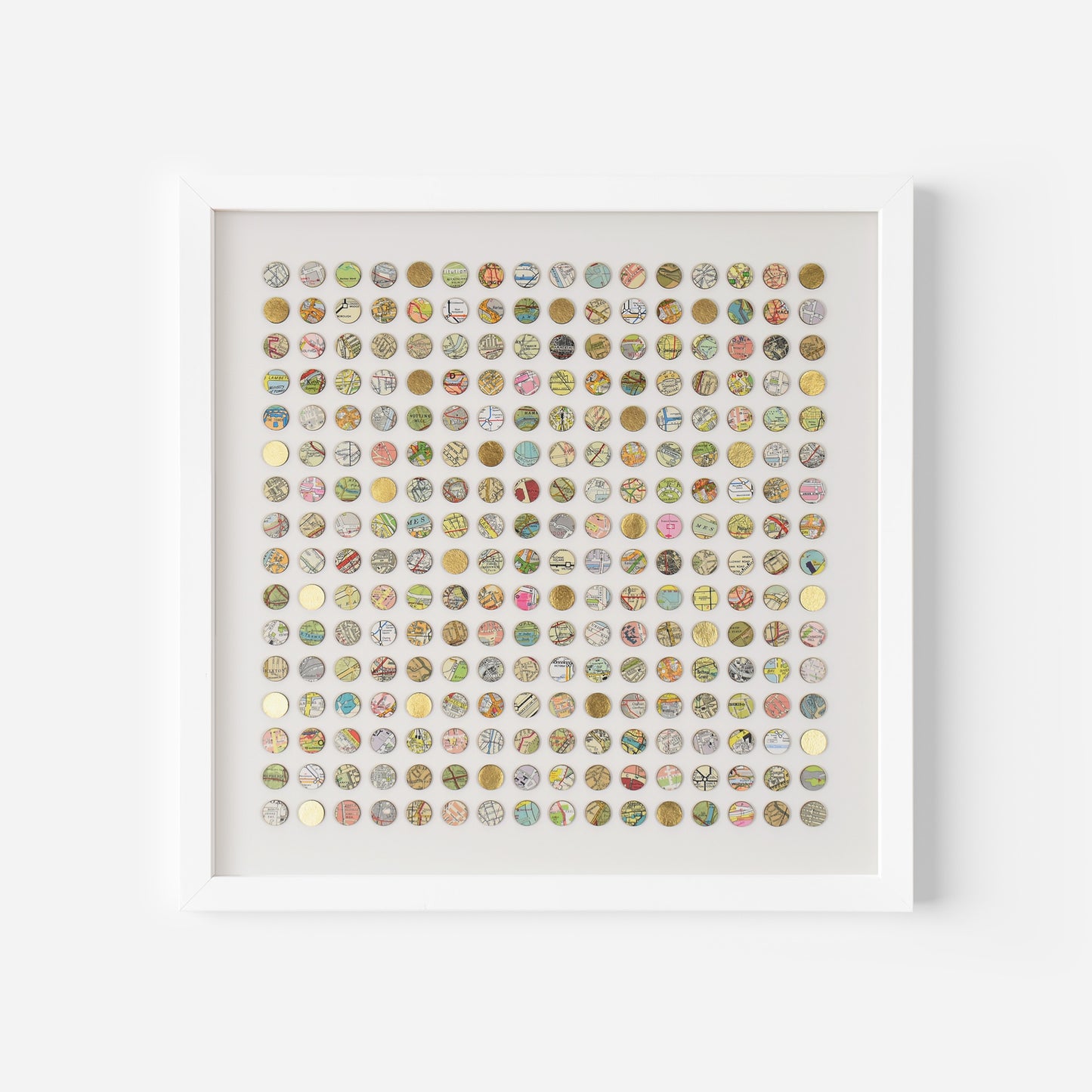 Two Hundred and Fifty Six London Map Dots Collage With Gold Leaf