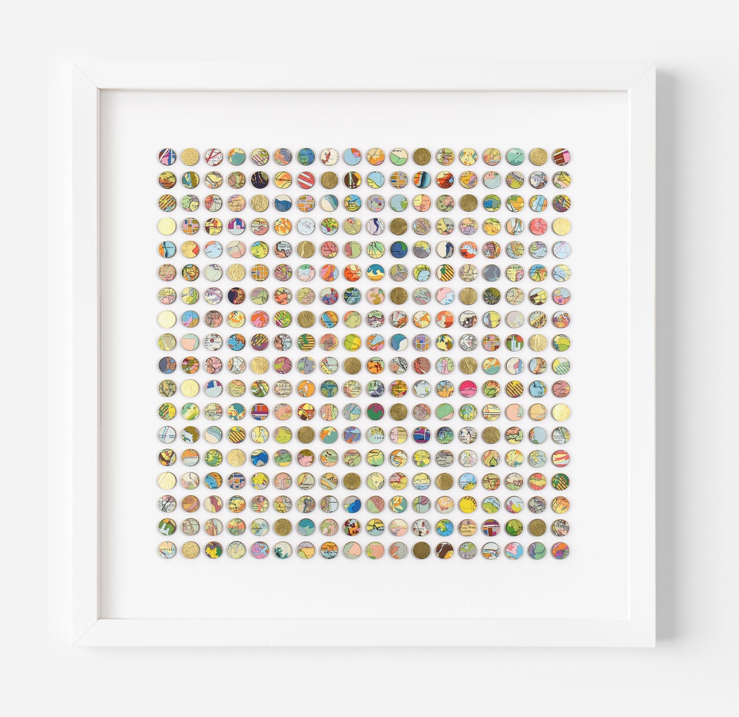 Three Hundred and Twenty Four World Map Dots Collage with Gold