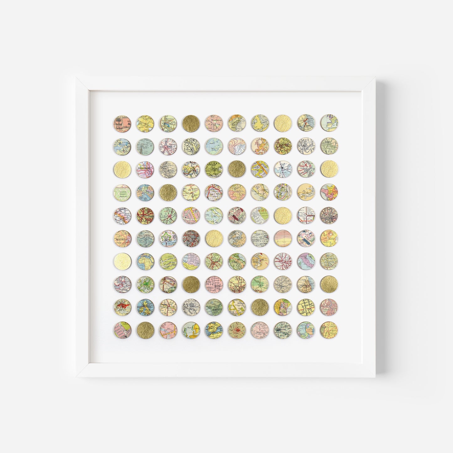 One Hundred World Map Dots Collage With Gold Leaf