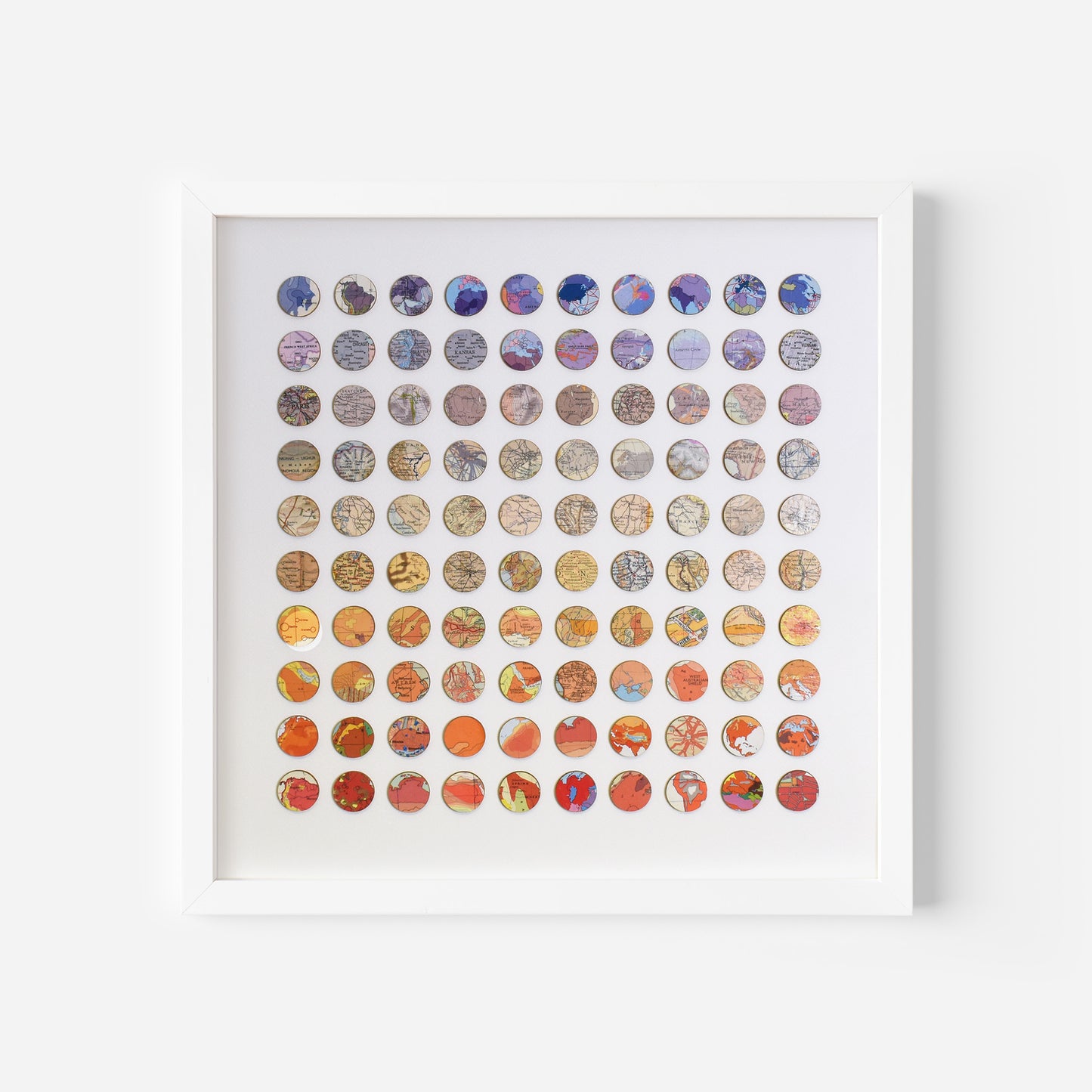 One Hundred Red to Purple Map Dots Collage