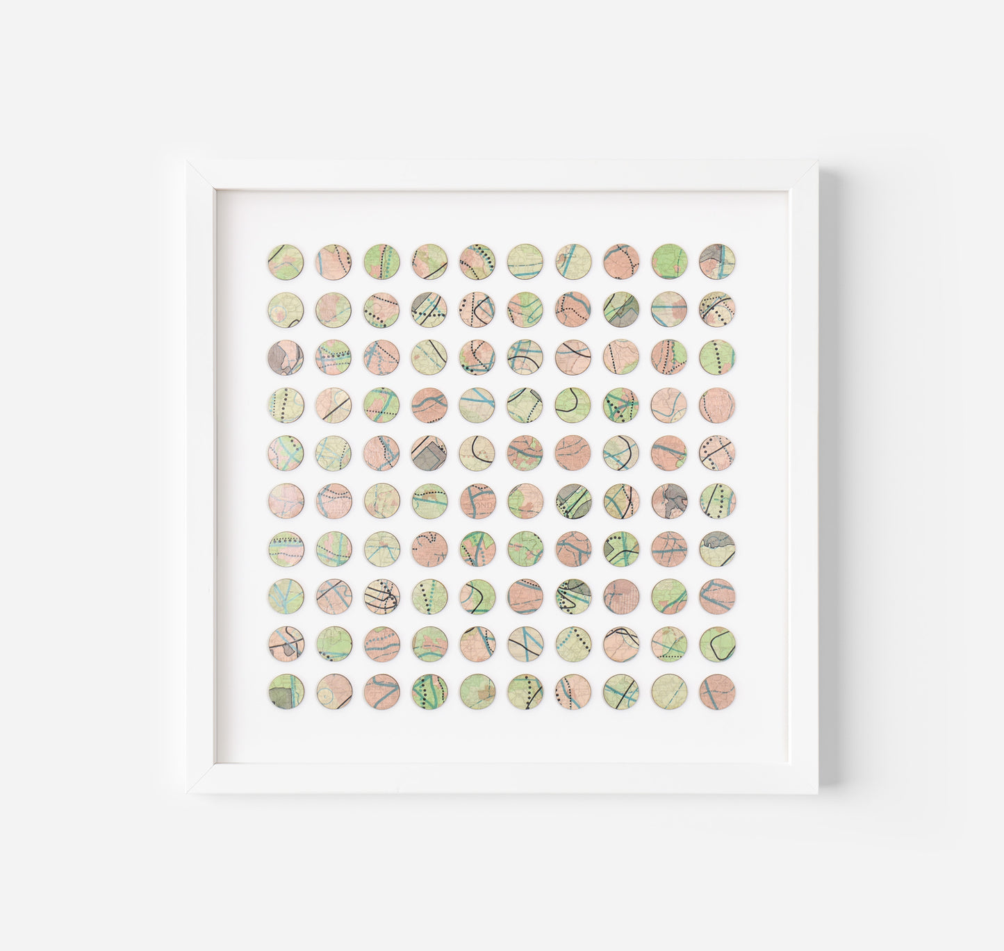 One Hundred London Infrastructure Pink and Green Map Dots Collage