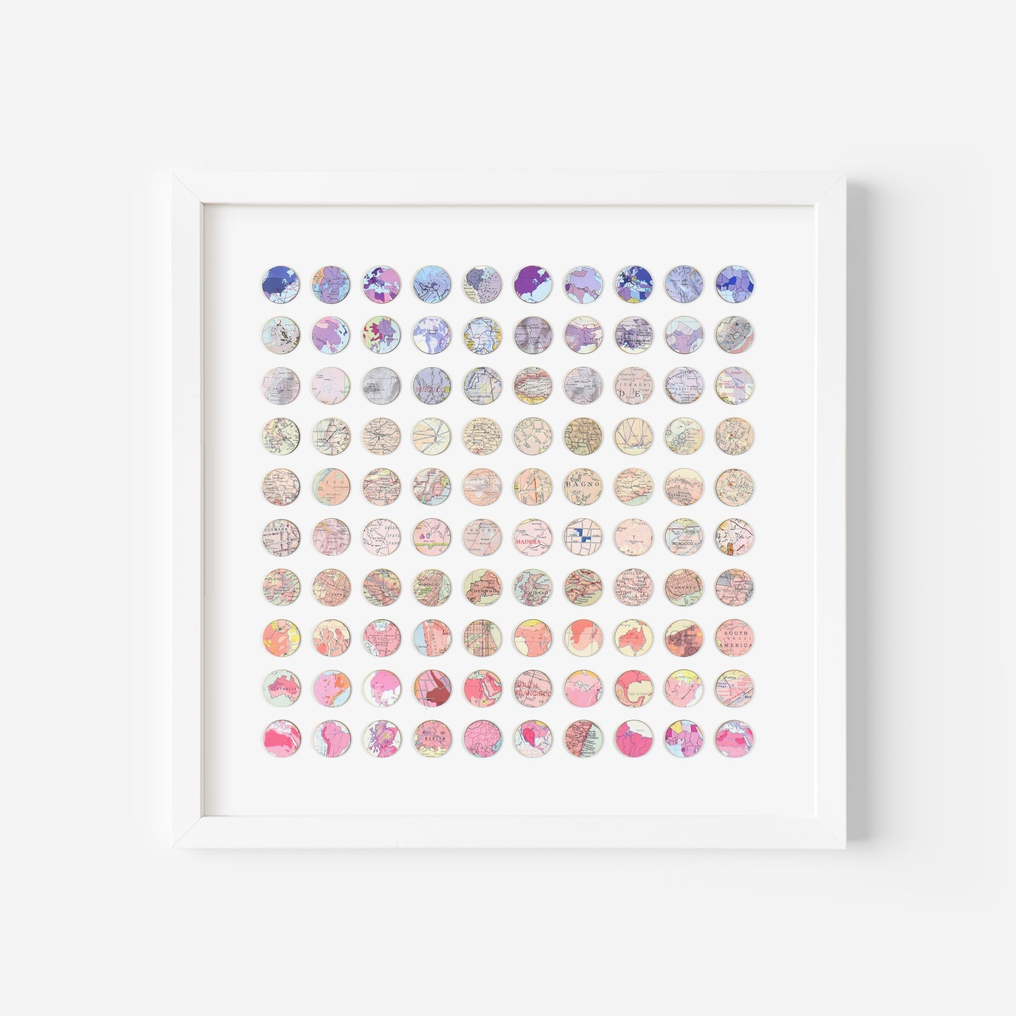 One Hundred Purple to Pink Map Dots Collage