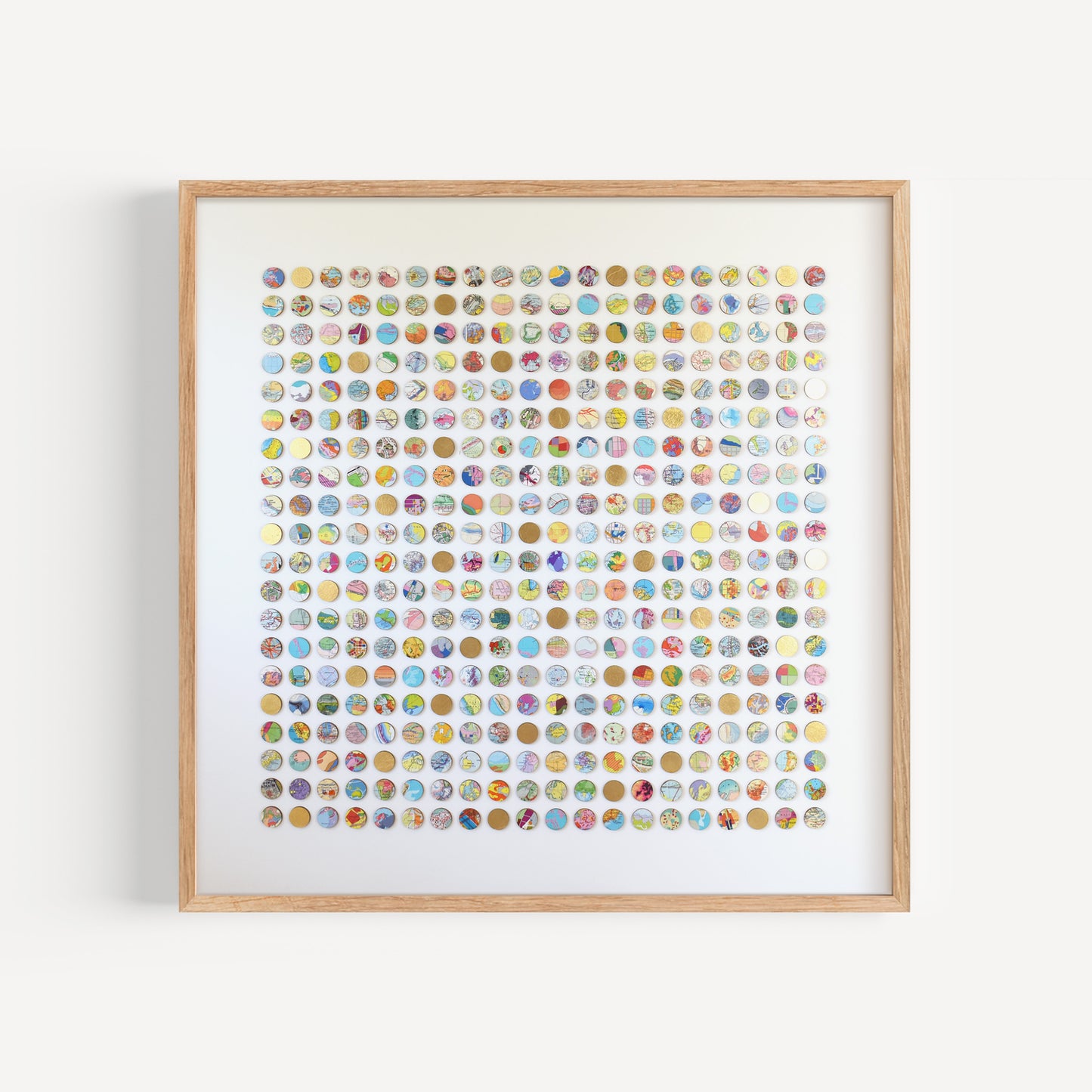 Four Hundred World Map Dots Collage With Gold Leaf