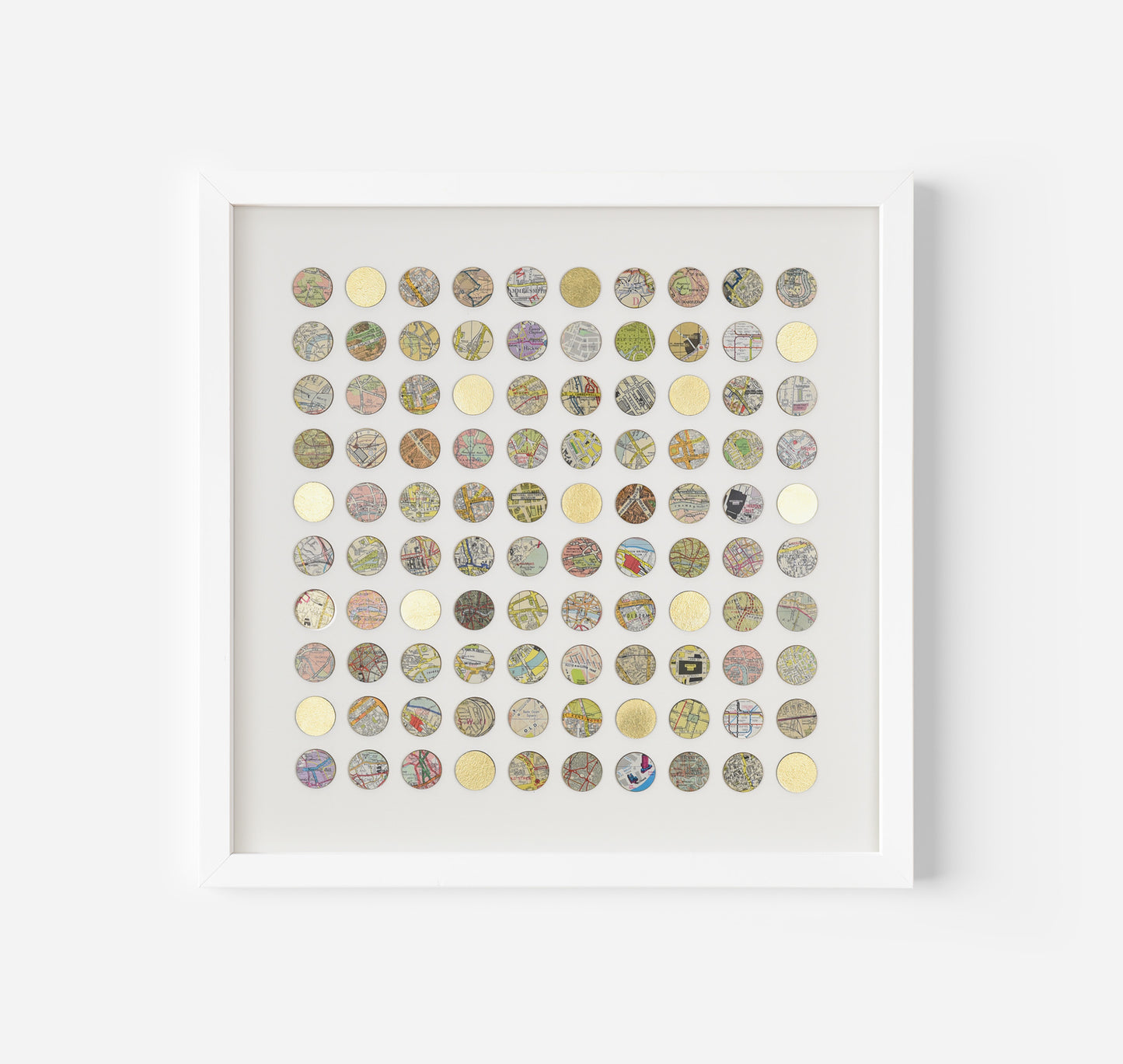 One Hundred Map Dots Collage With Gold Leaf