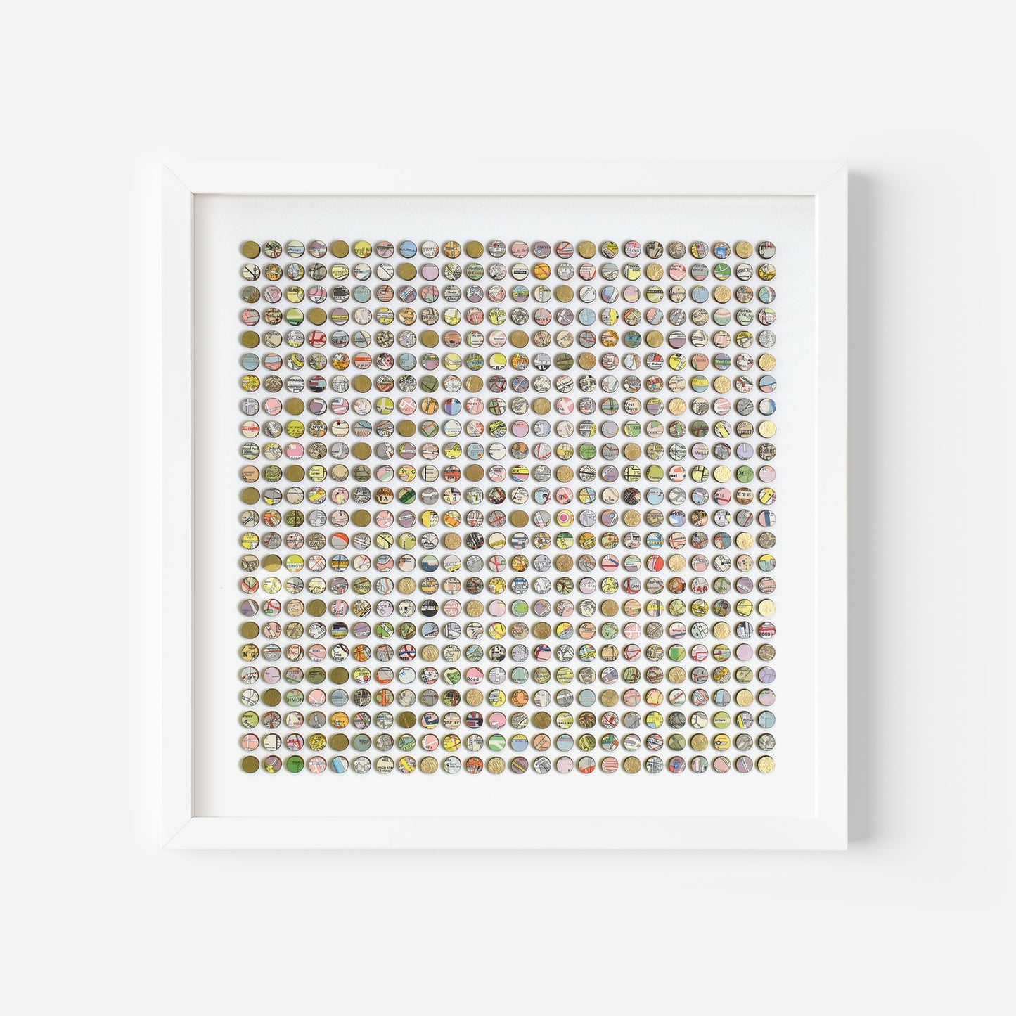 Five Hundred and Seventy Six World Map Dots Collage with Gold Leaf