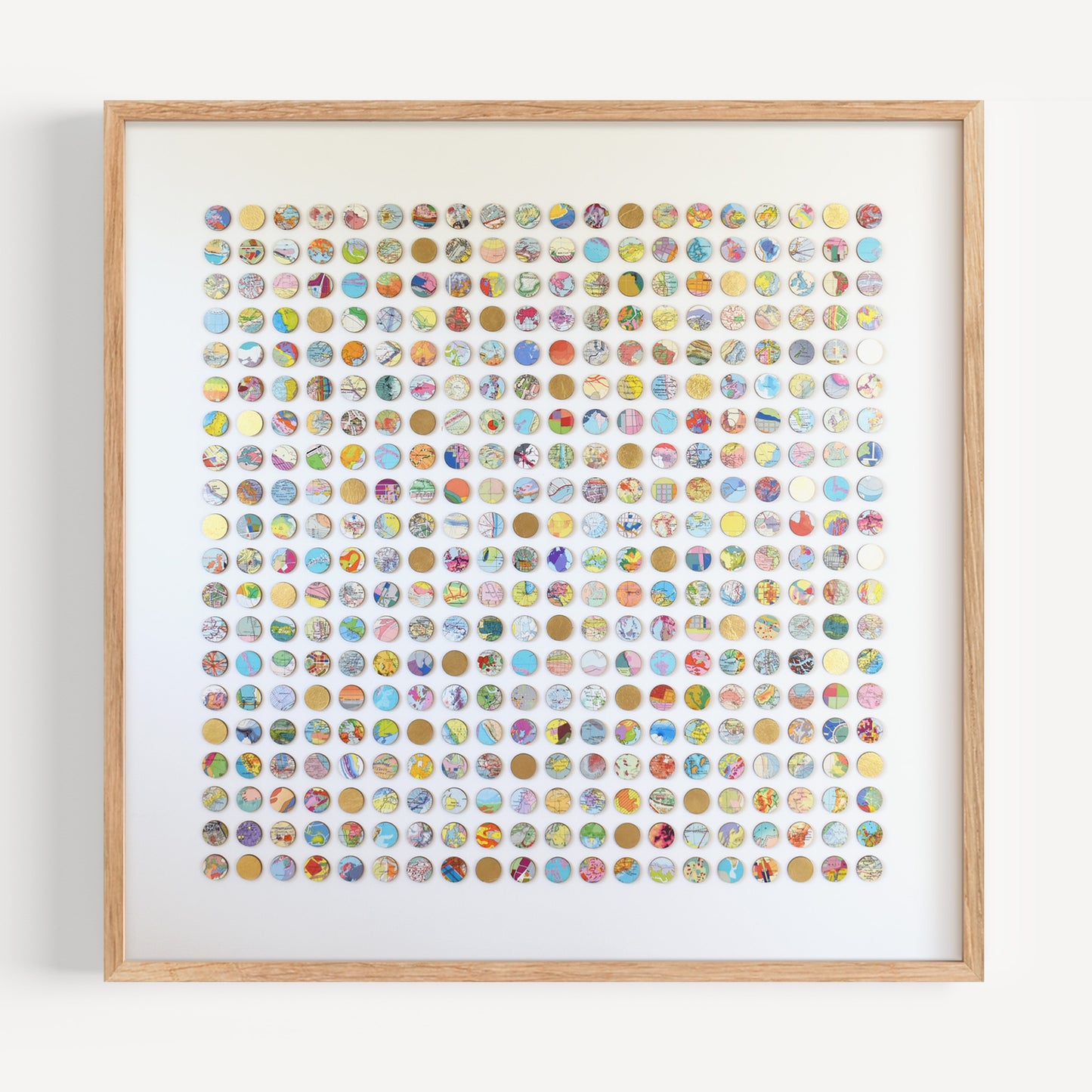 Four Hundred World Map Dots Collage With Gold Leaf