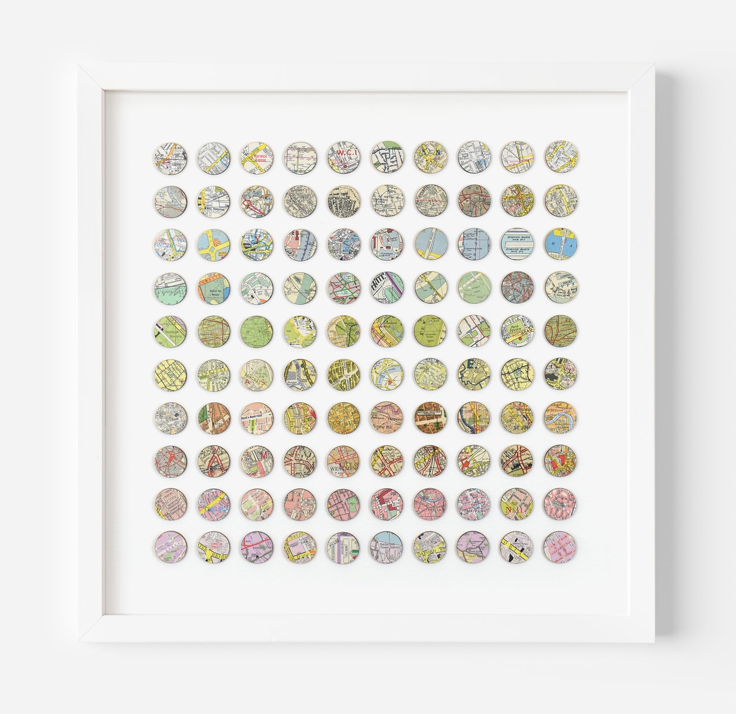 One Hundred London Map Dots Rainbow Collage