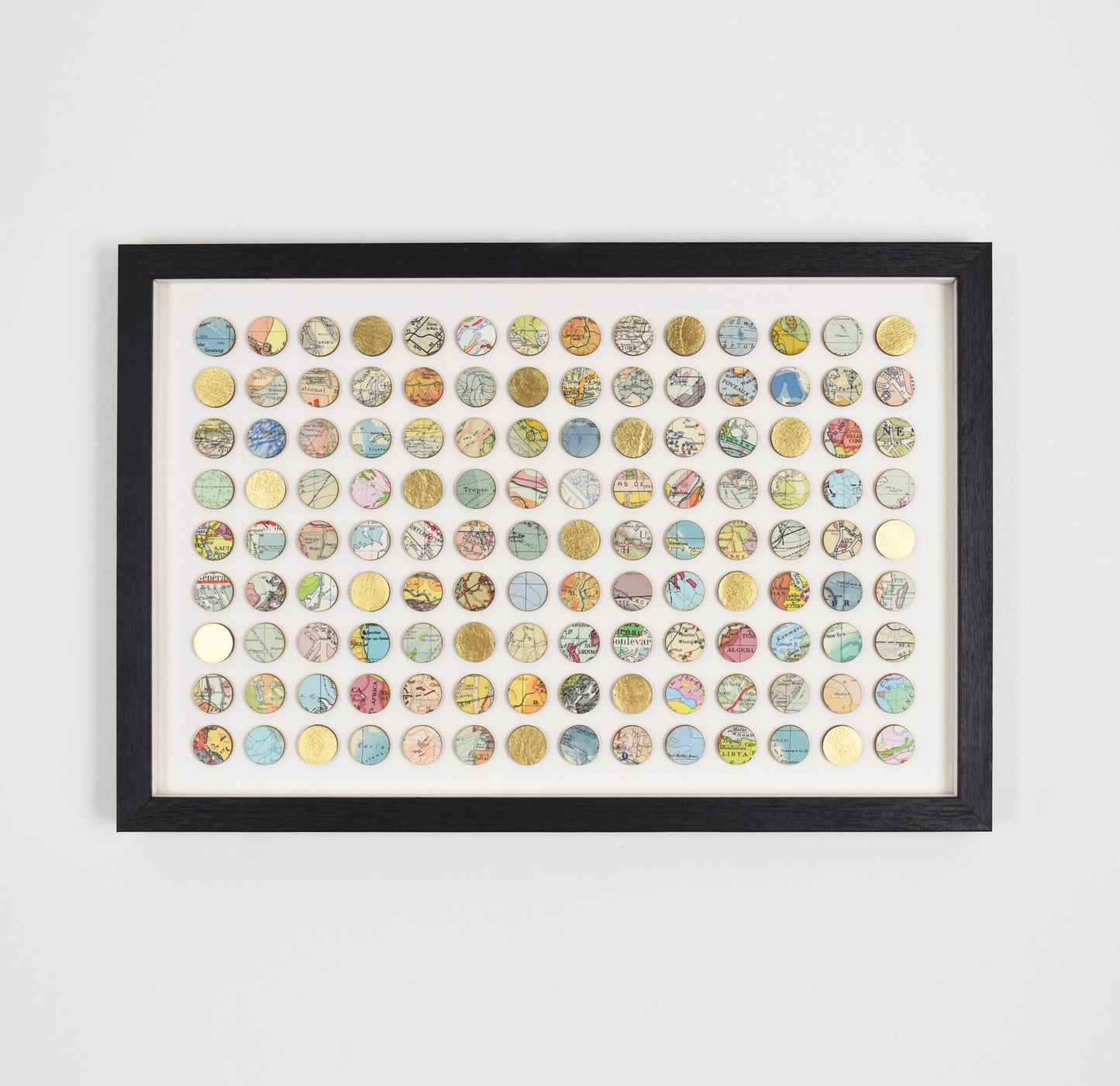 One Hundred and Twenty Six World Map Dots Collage with Gold