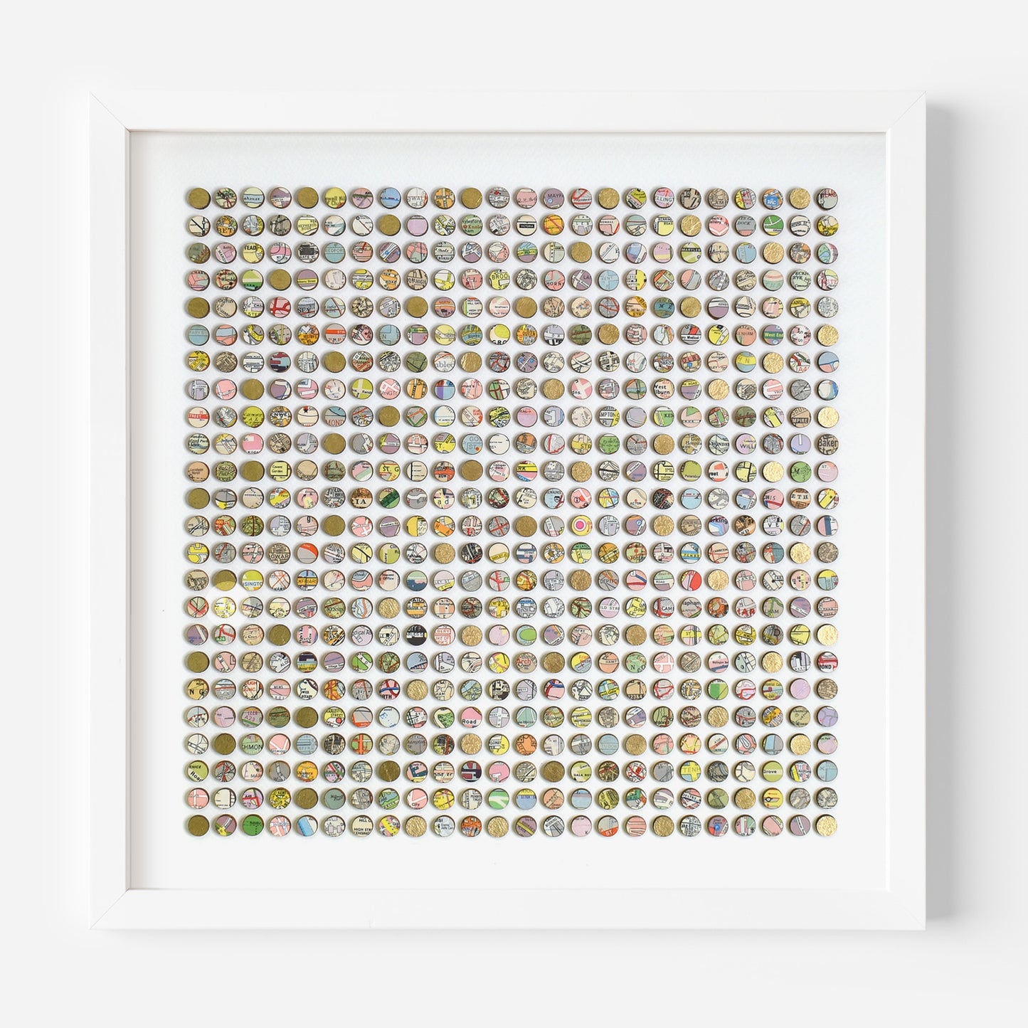 Five Hundred and Seventy Six World Map Dots Collage with Gold Leaf