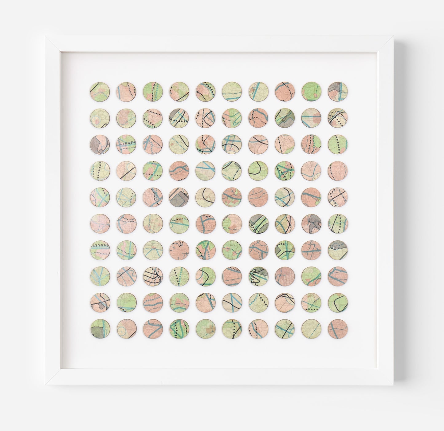 One Hundred London Infrastructure Pink and Green Map Dots Collage