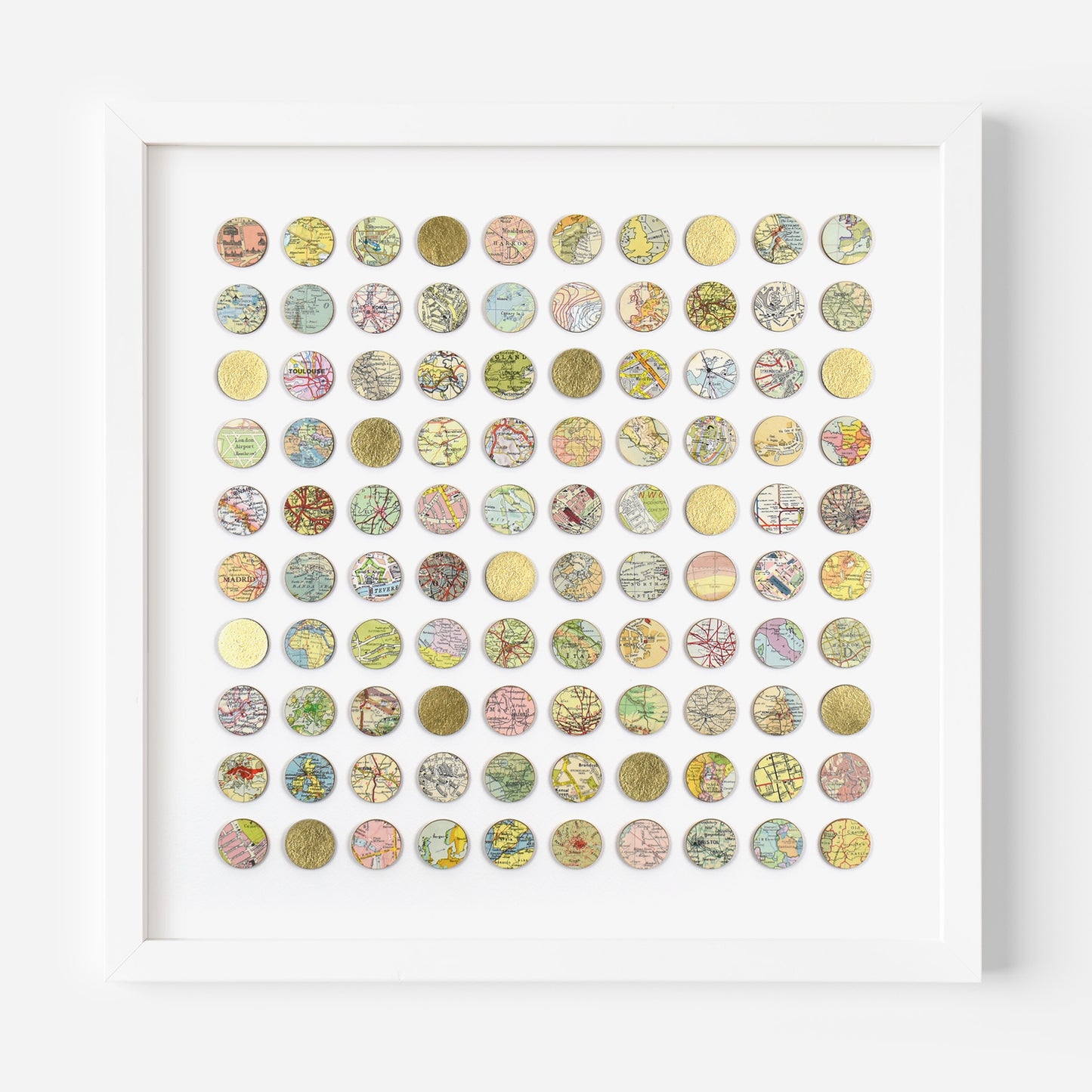One Hundred World Map Dots Collage With Gold Leaf