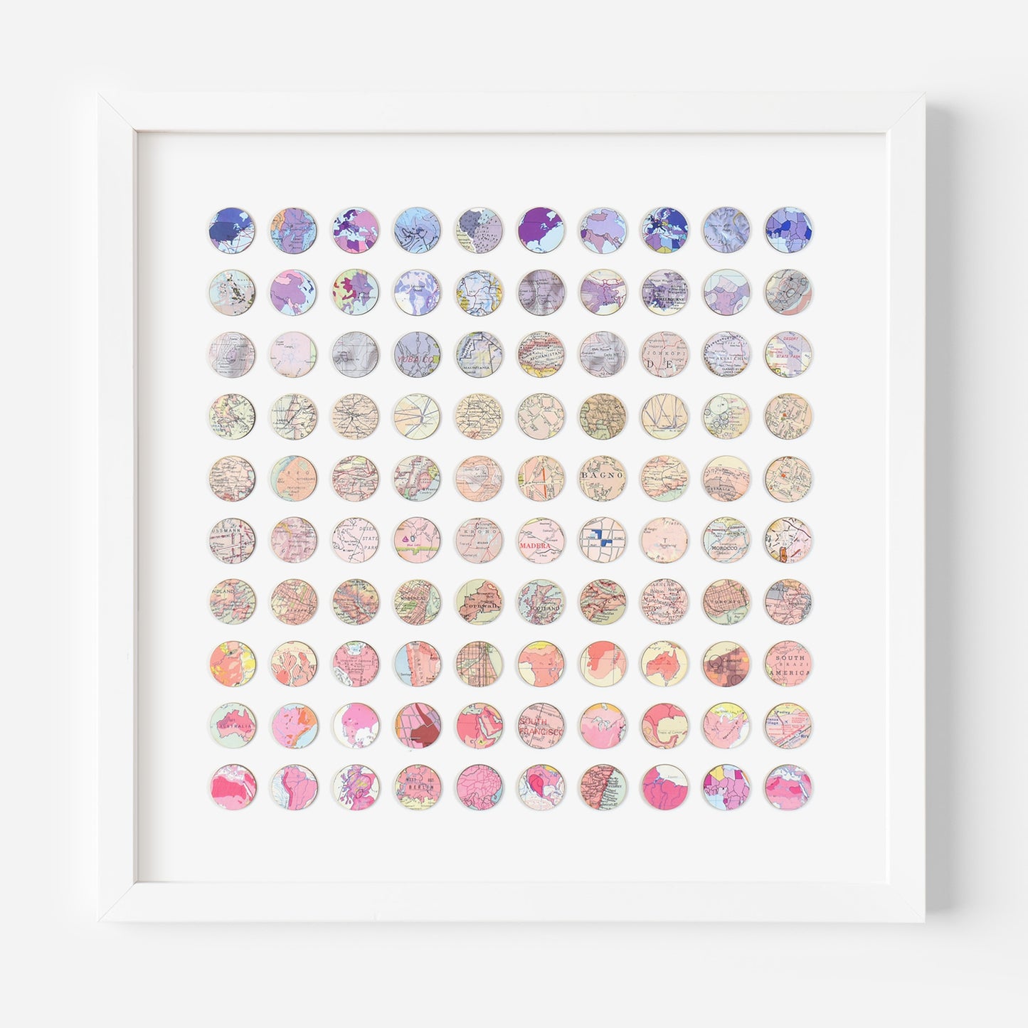 One Hundred Purple to Pink Map Dots Collage