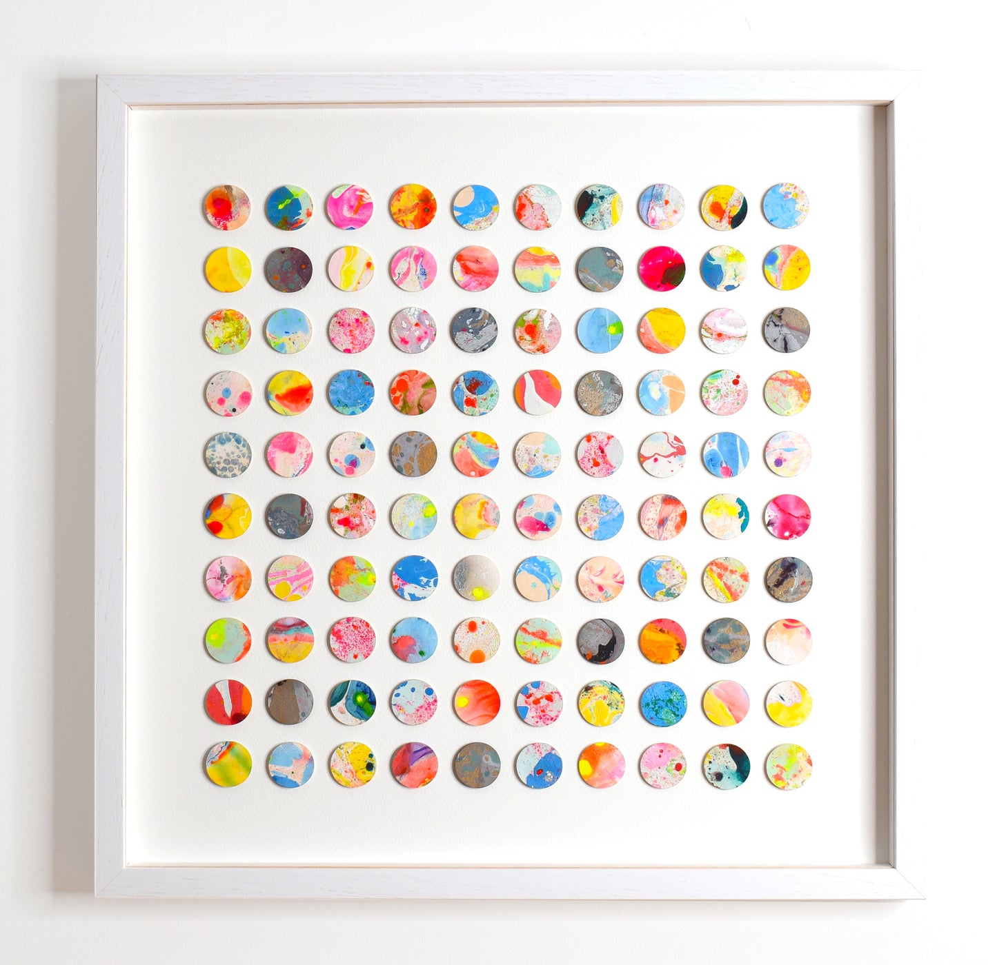One Hundred Marbled Dots Collage Geometric Painting