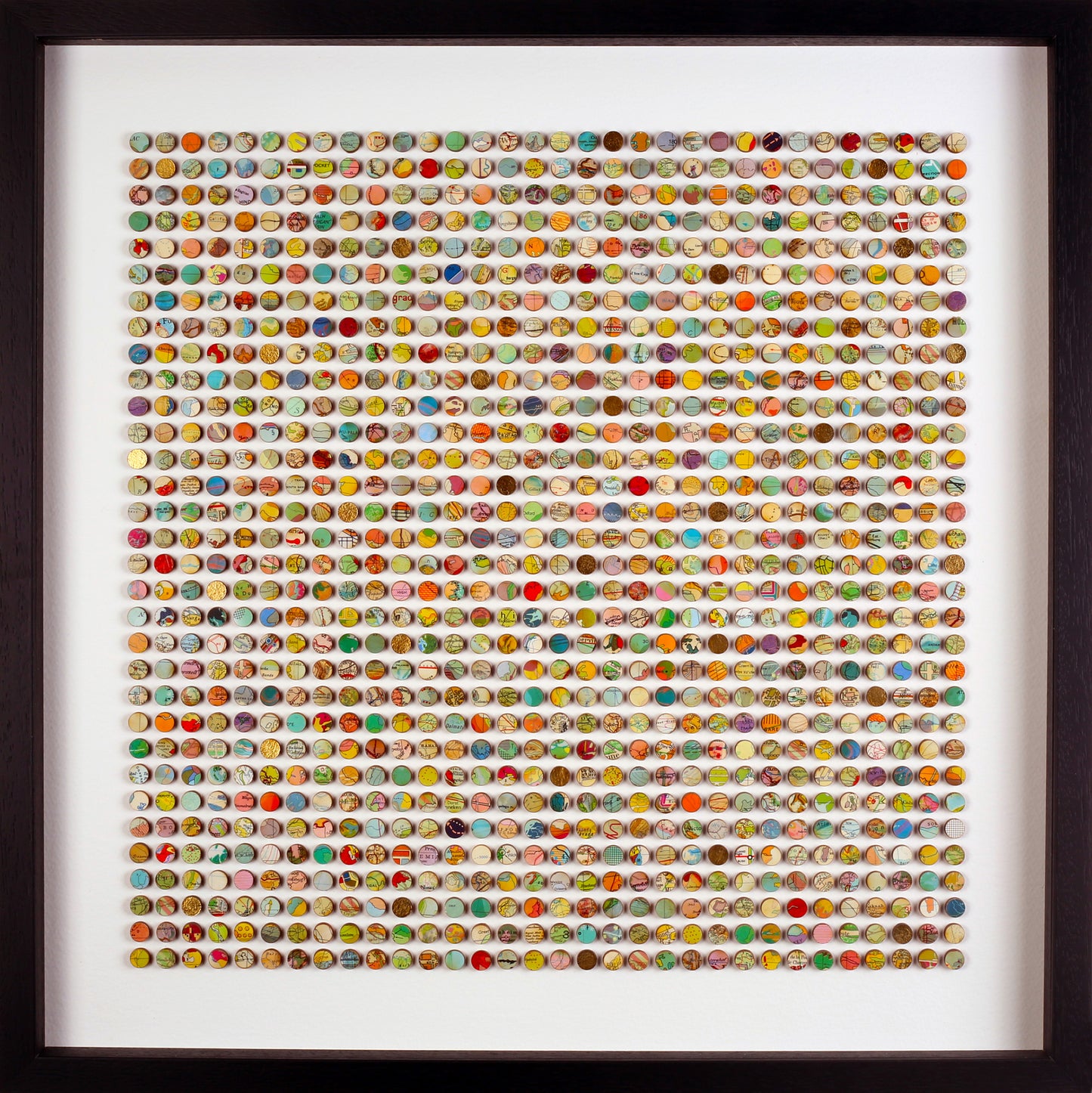 One Thousand And Twenty Four Map Dots Collage With Gold Leaf