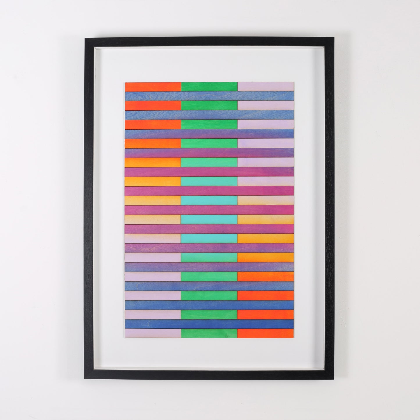 Colour Study by Amelia Coward, featuring horizontal stripes in blue, green, pink, and yellow tones