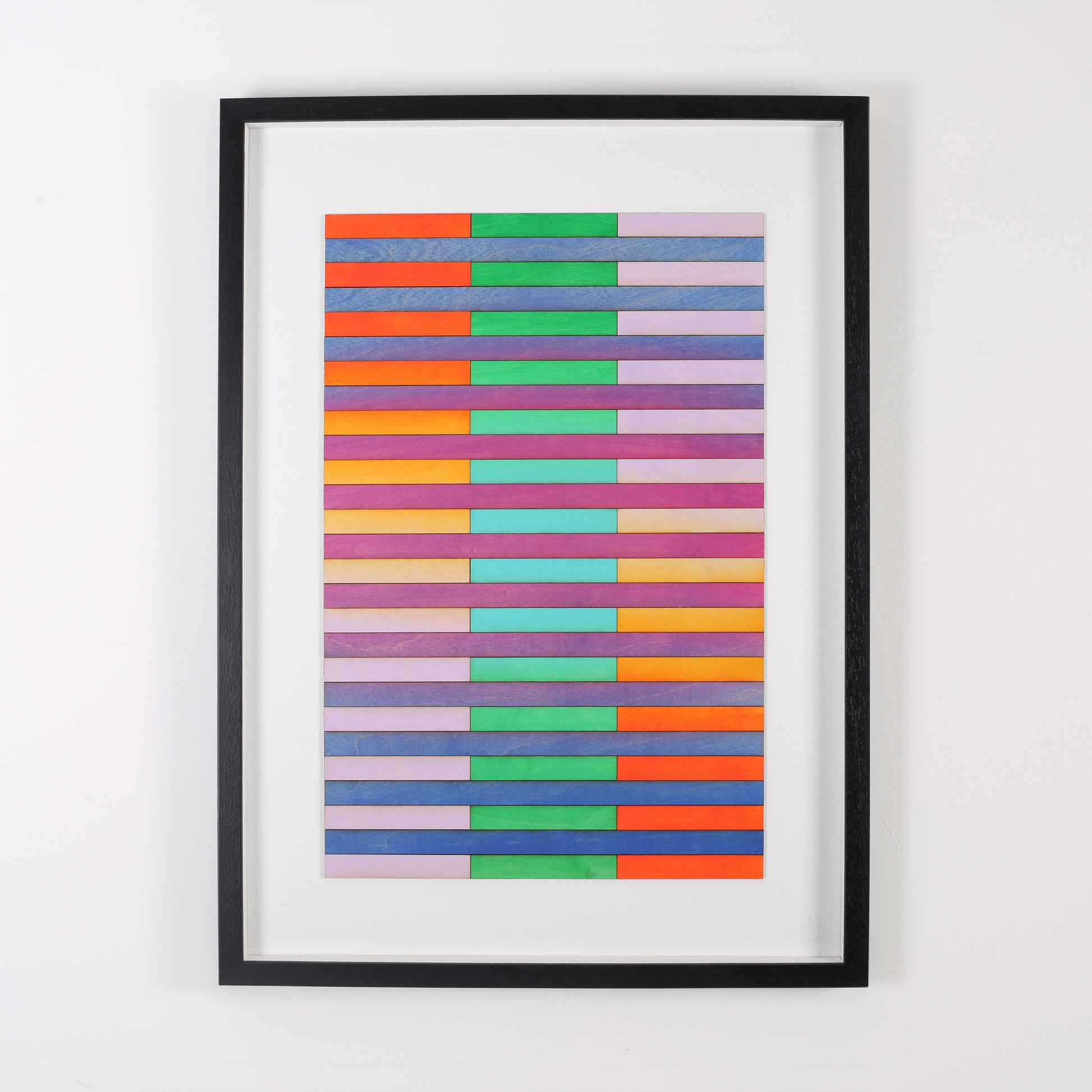 Colour Study by Amelia Coward, featuring horizontal stripes in blue, green, pink, and yellow tones