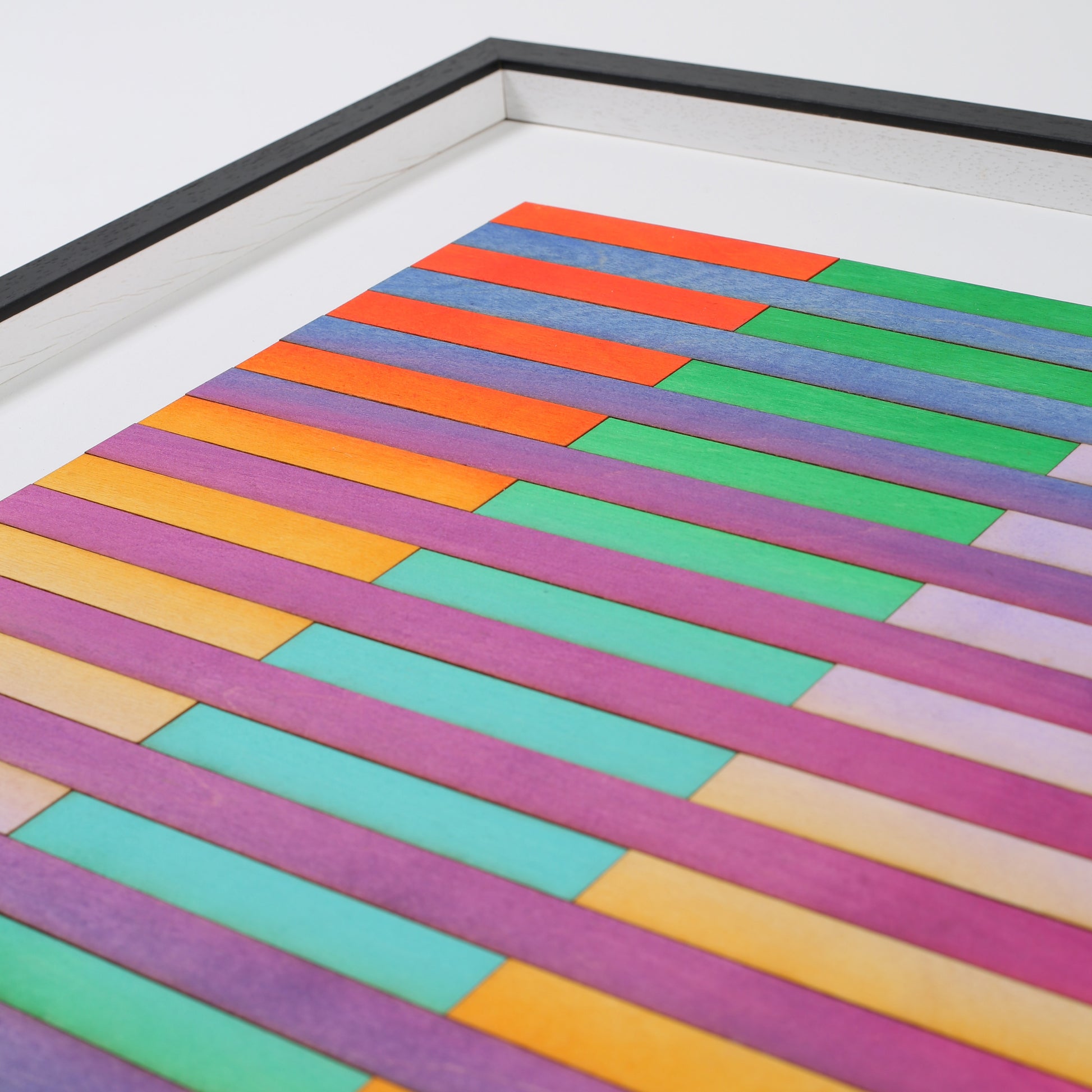 Detail of striped panel painting by Amelia Coward featuring horizontal stripes in ombres of colour