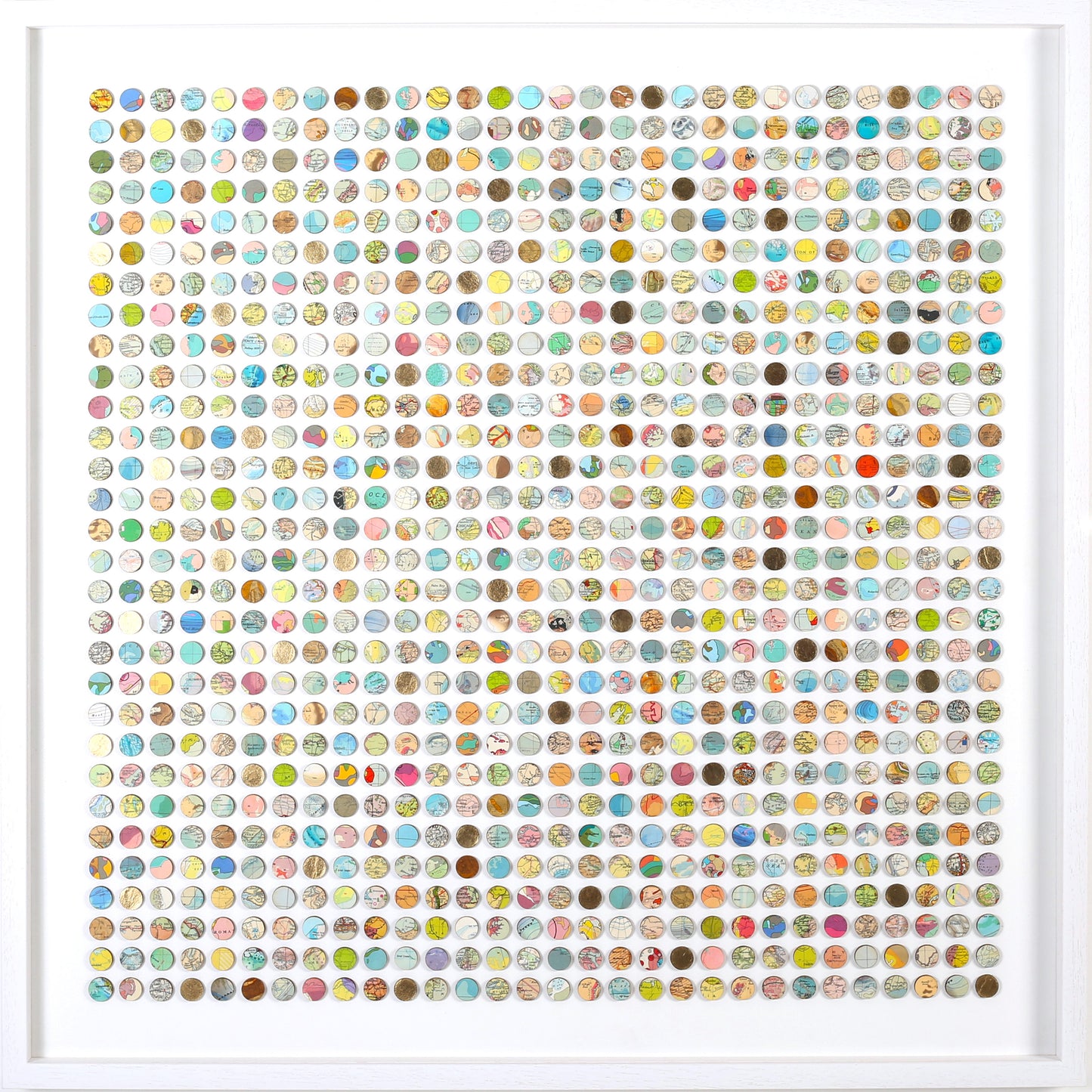 Nine Hundred Map Dots Collage With Gold Leaf