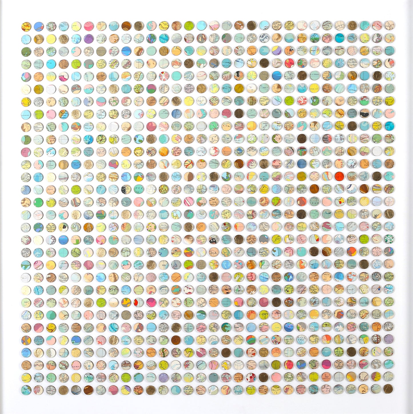 Nine Hundred Map Dots Collage With Gold Leaf