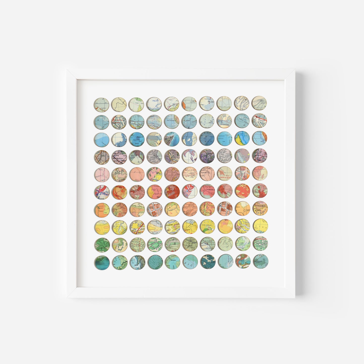 Custom Made One Hundred Rainbow Map Dots Collage