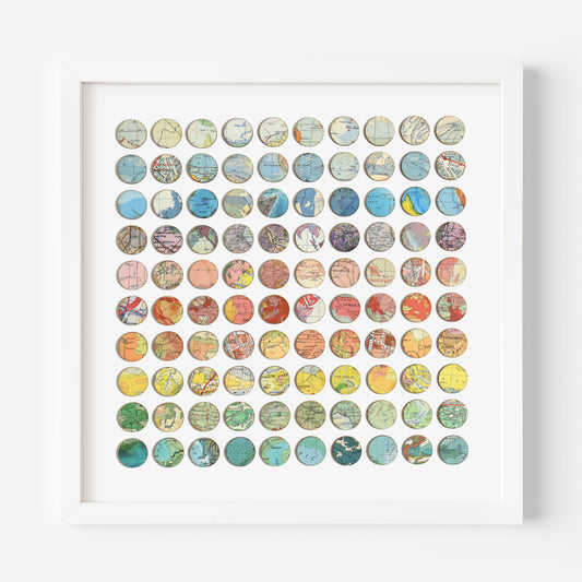 Custom Made One Hundred Rainbow Map Dots Collage