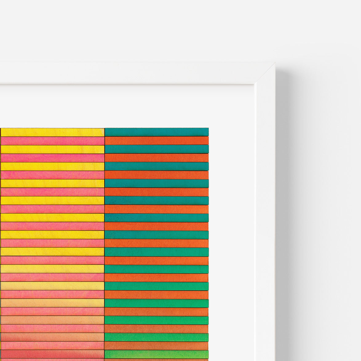 Detail of abstract striped 3D wall art by Amelia Coward