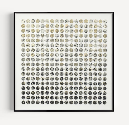 Three Hundred And Twenty Four Monochrome Botanical Dots Collage