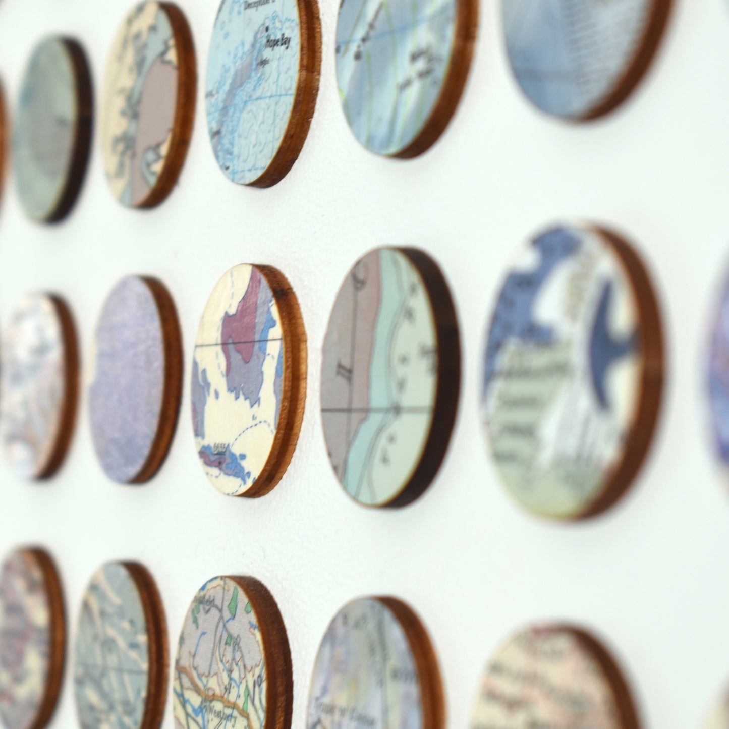 Blue map dots by Amelia Coward, close up