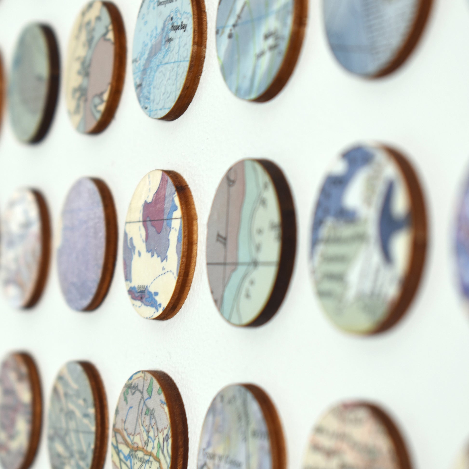 Blue map dots by Amelia Coward, close up