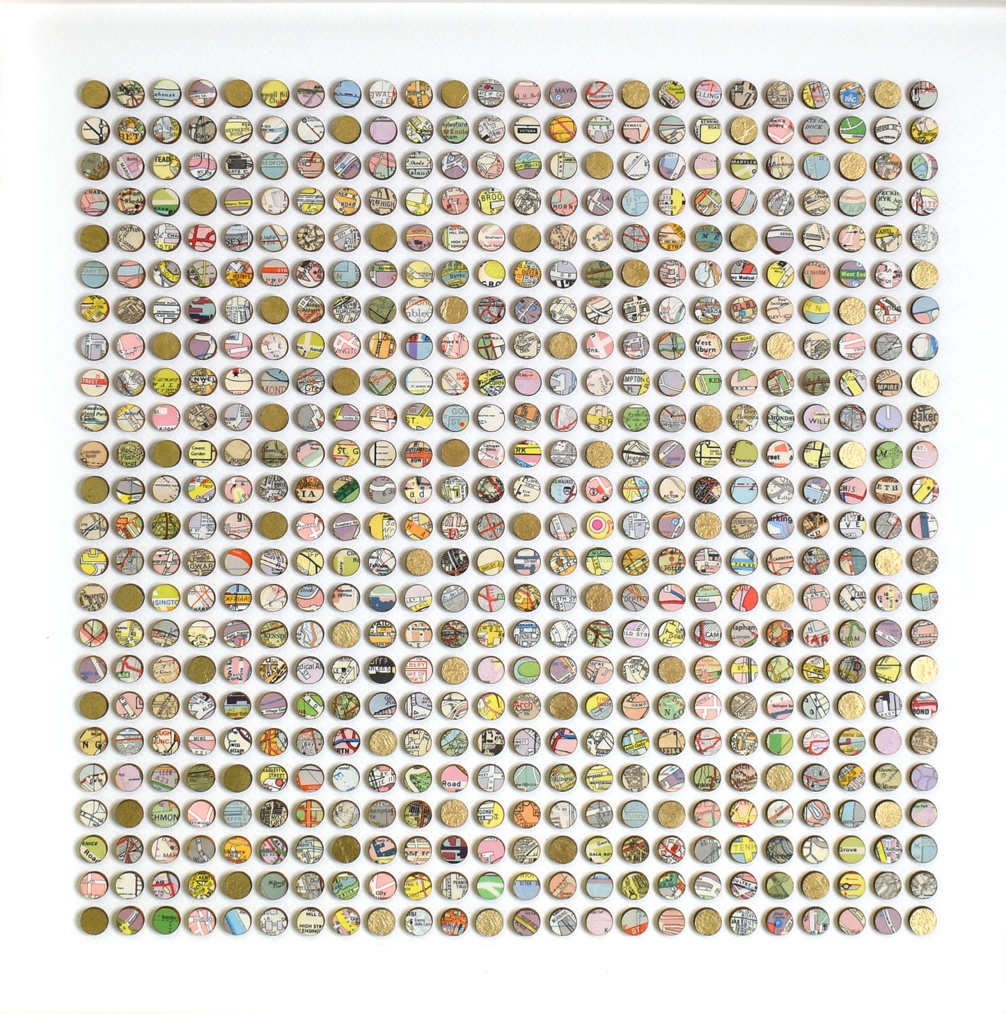 Five Hundred and Seventy Six World Map Dots Collage with Gold Leaf