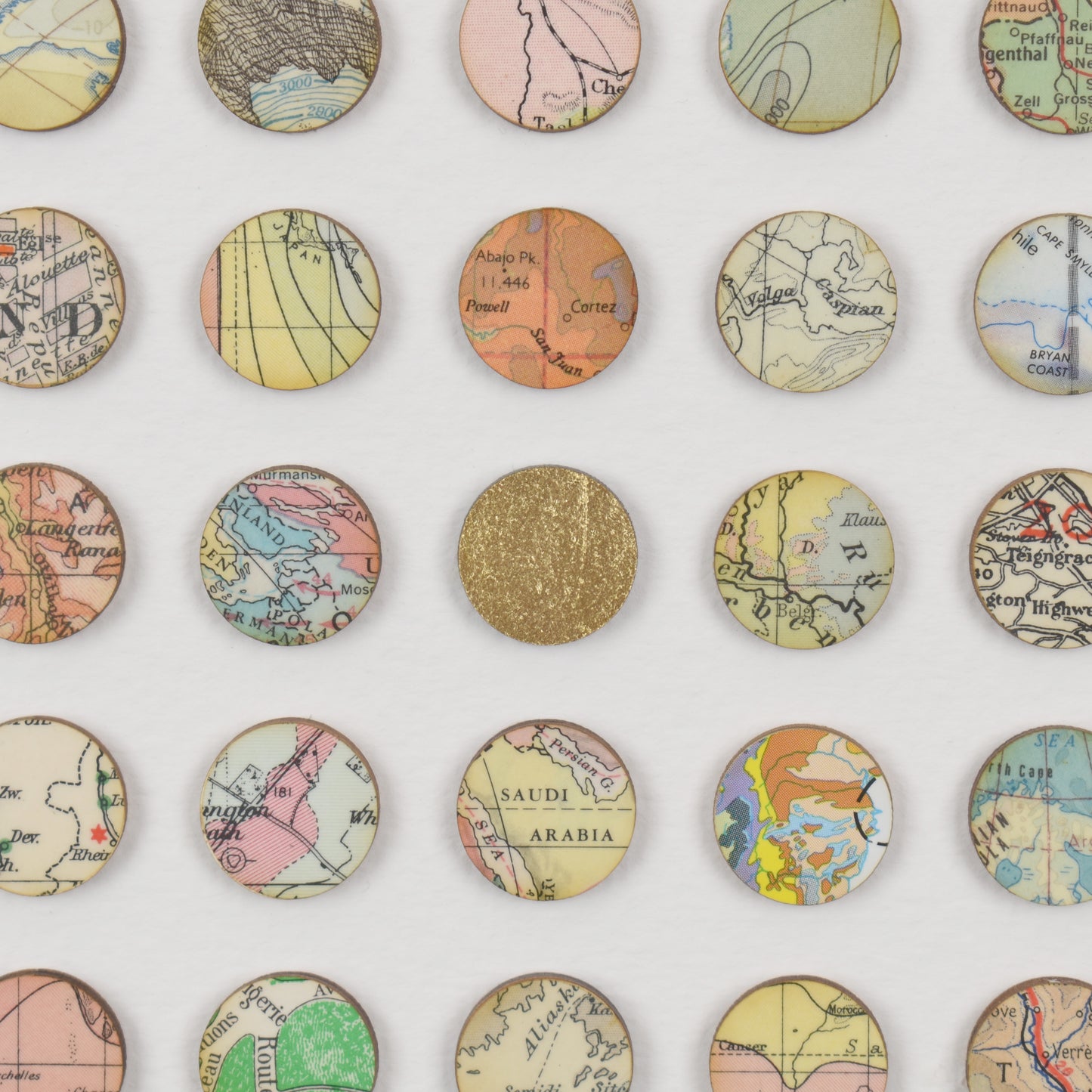 Two Hundred and Fifty Six World Map Dots Collage With Gold Leaf