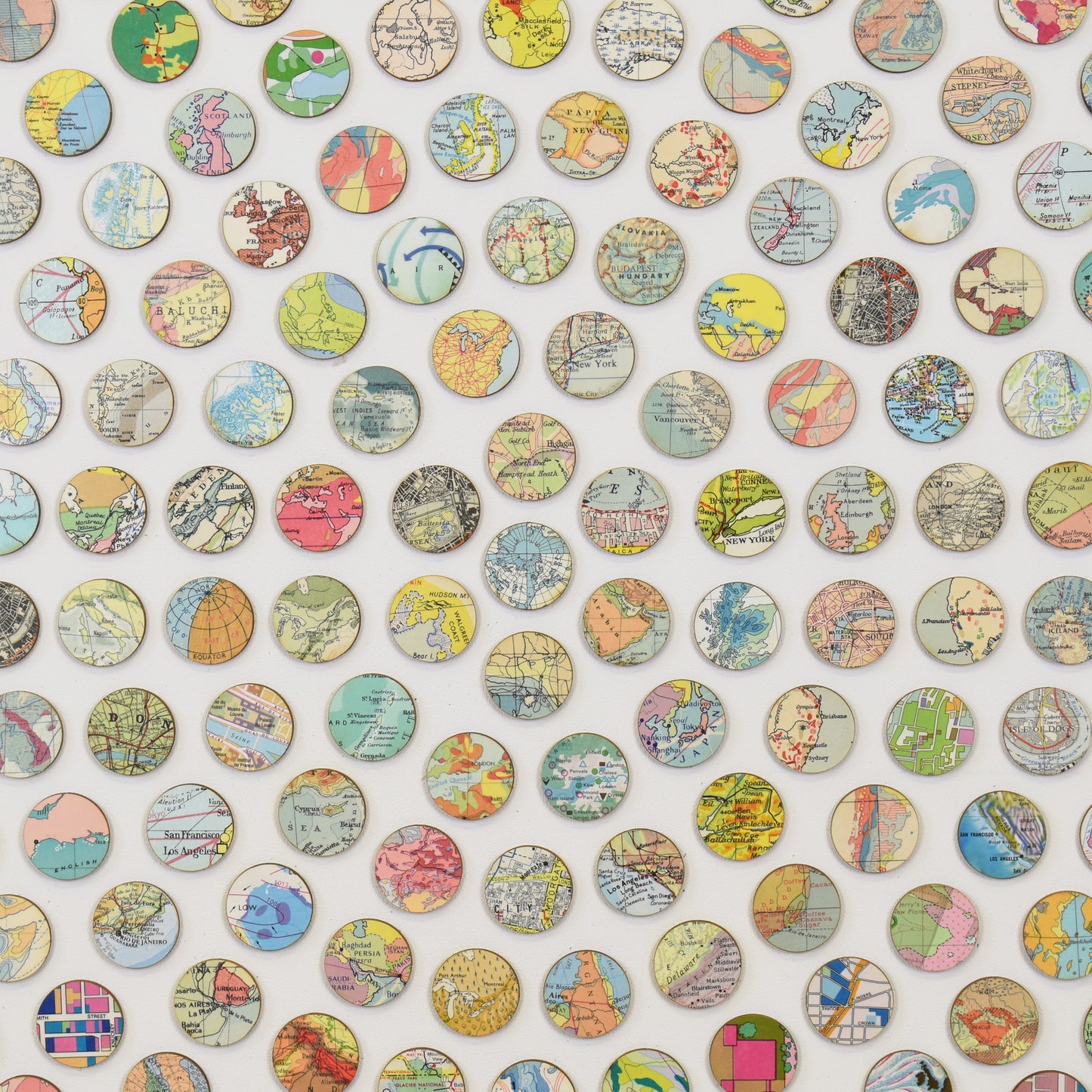 Vintage World Map Dots Collage, Large Circle