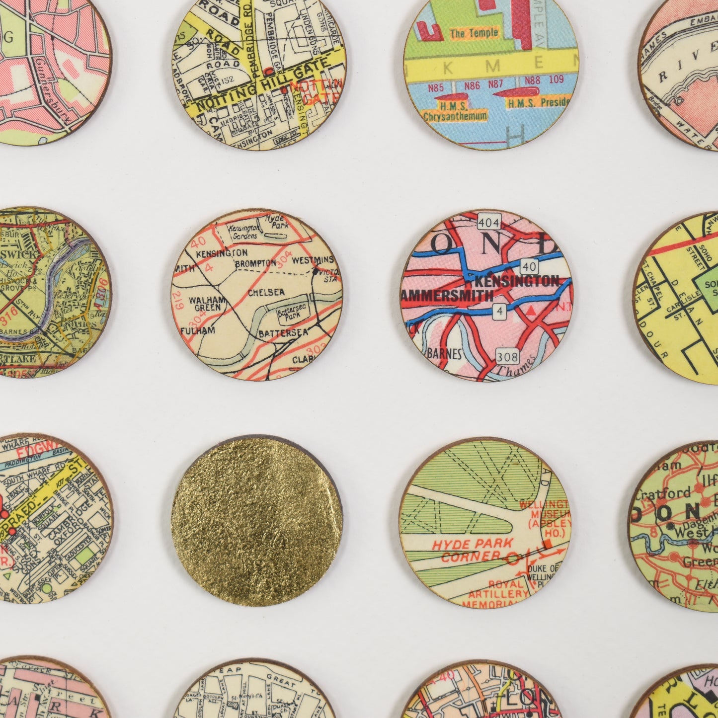 One Hundred and Fifty London Map Dots with Gold Leaf