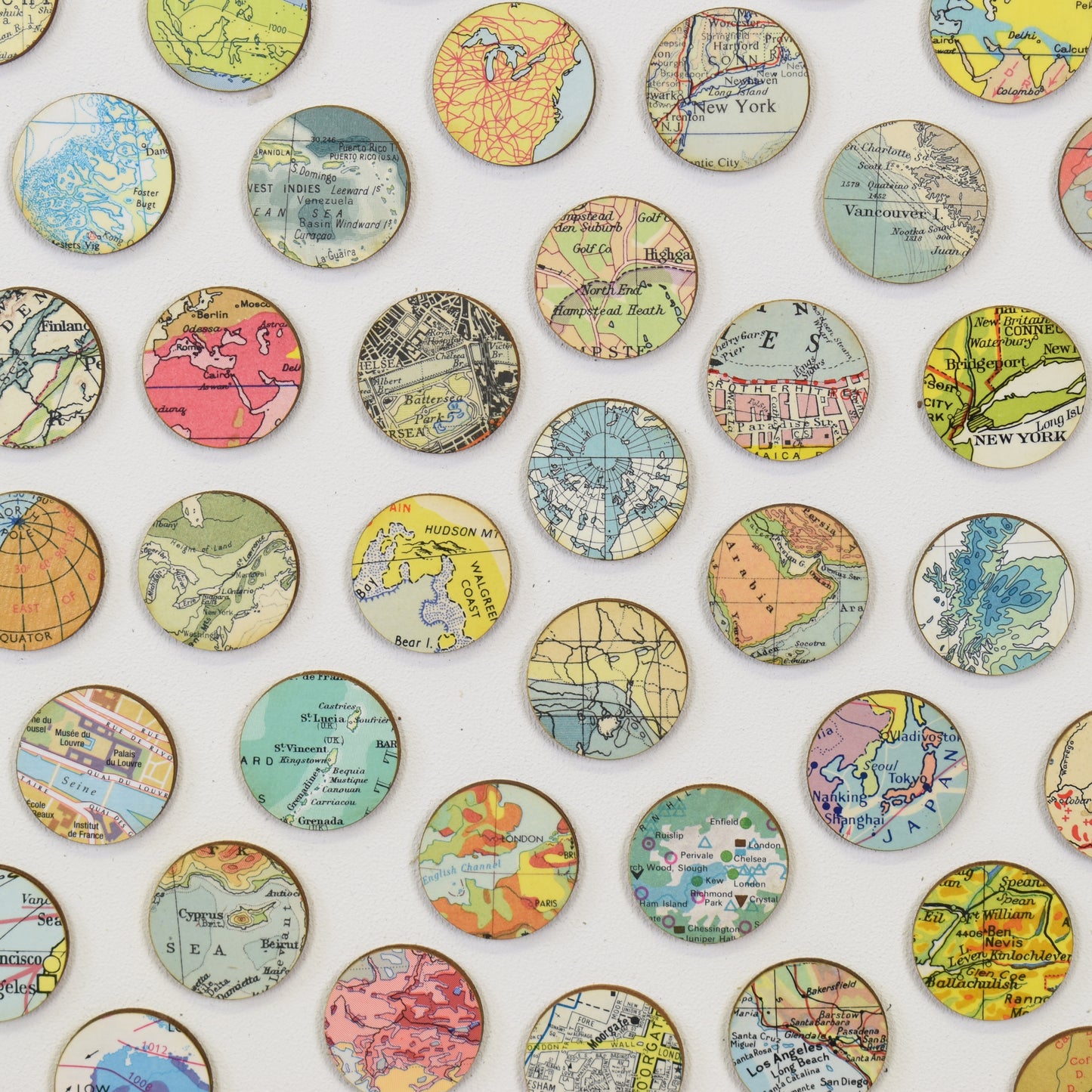 Vintage World Map Dots Collage, Large Circle