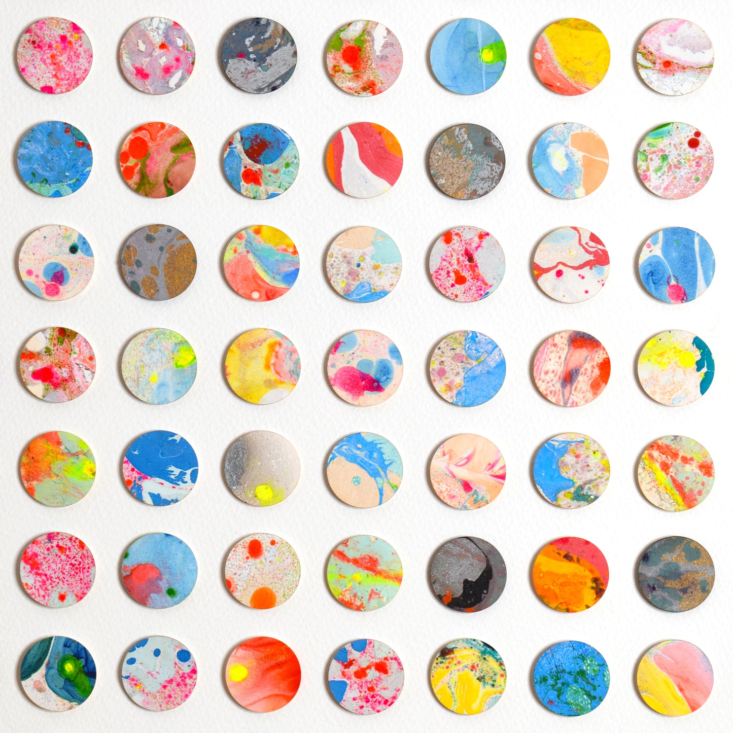 One Hundred Marbled Dots Collage Geometric Painting