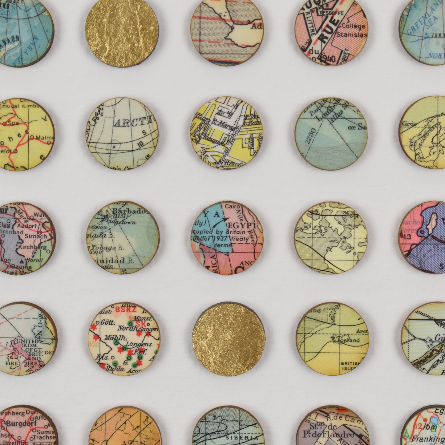 Two Hundred and Fifty Six World Map Dots Collage With Gold Leaf