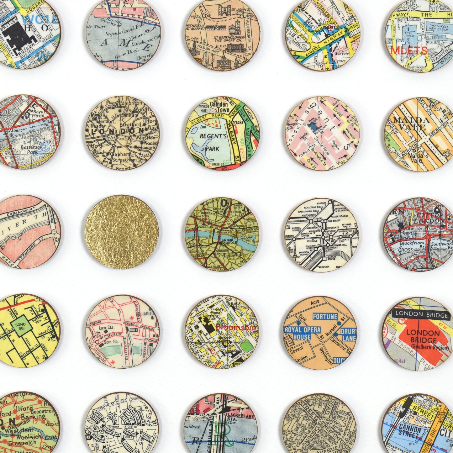 One Hundred and Fifty London Map Dots with Gold Leaf