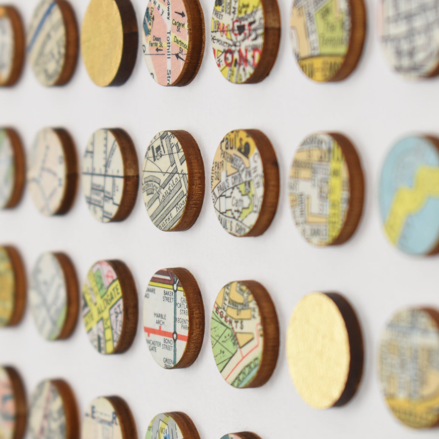 Close up detail of map dots wall art by Amelia Coward
