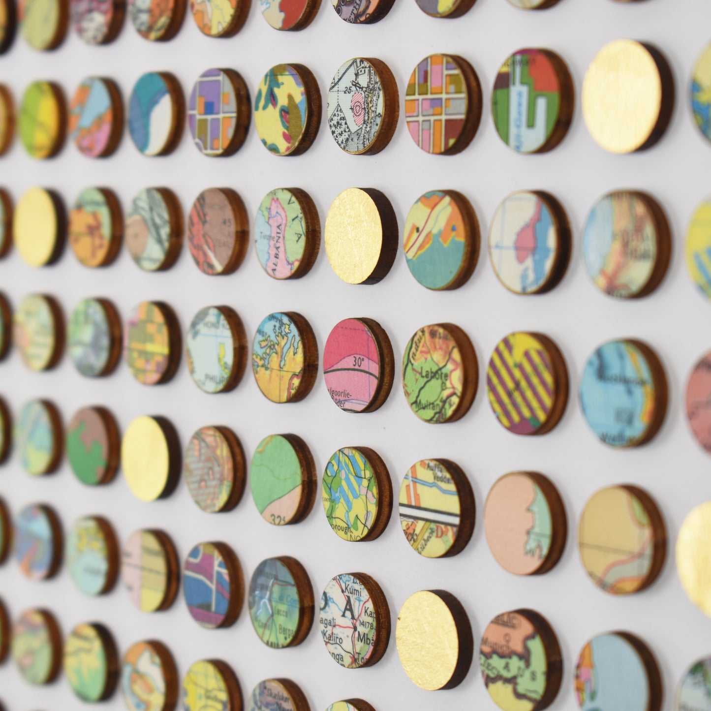Three Hundred and Twenty Four World Map Dots Collage with Gold
