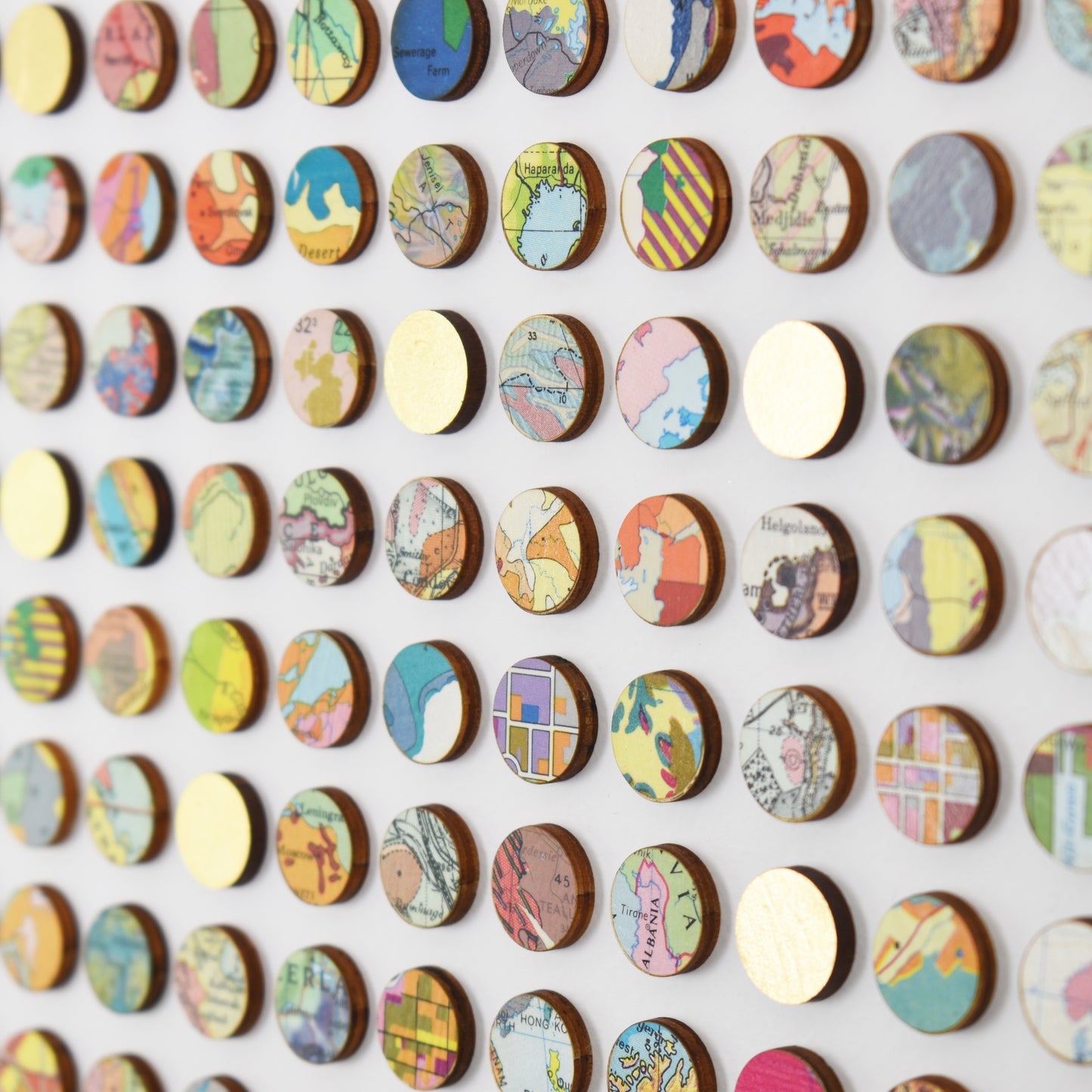 Three Hundred and Twenty Four World Map Dots Collage with Gold