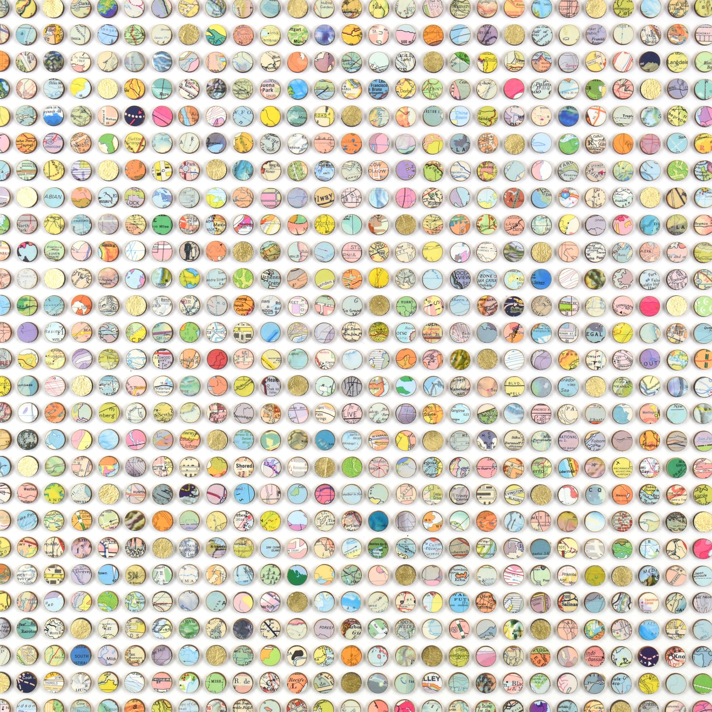 One Thousand And Twenty Four Map Dots Collage With Gold Leaf