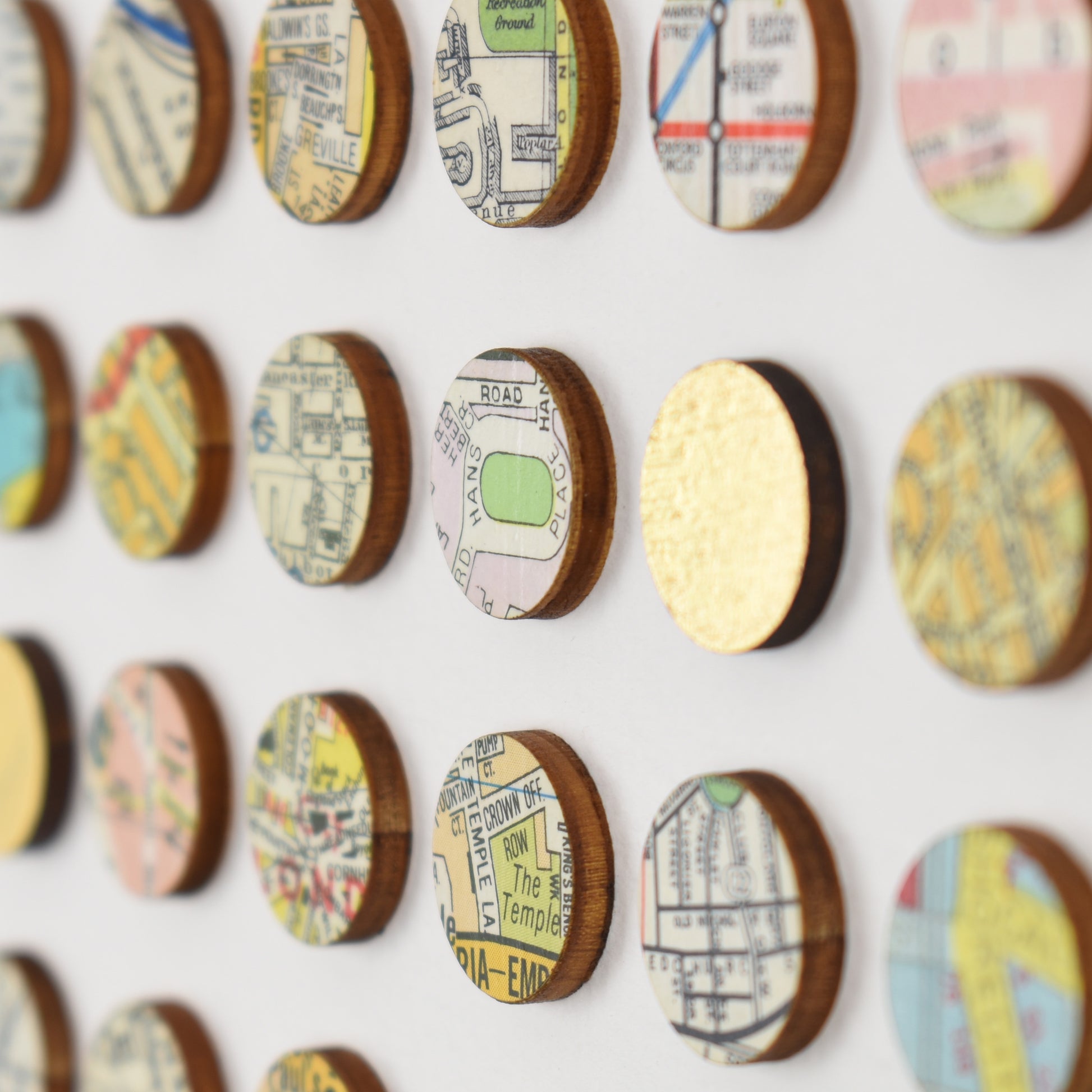 Zoomed in detail of map dots wall art by Amelia Coward