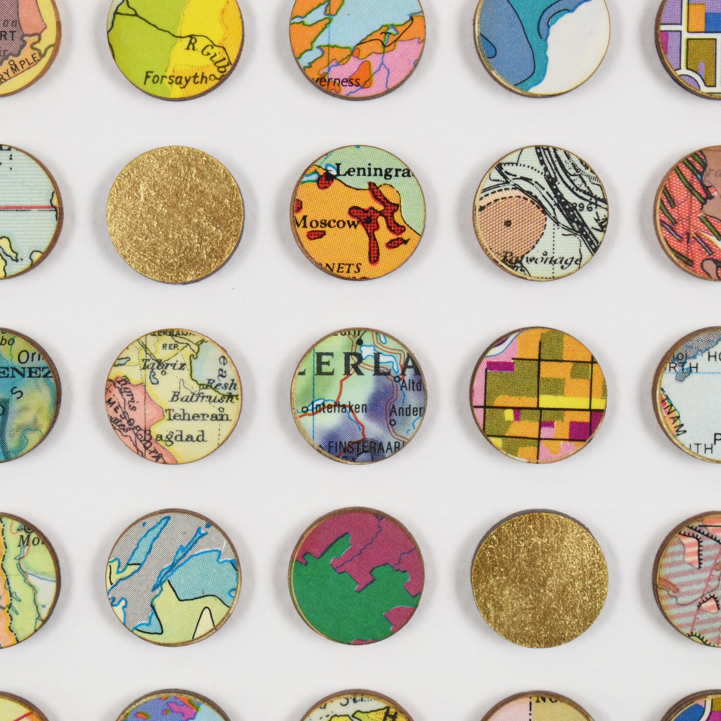 Three Hundred and Twenty Four World Map Dots Collage with Gold