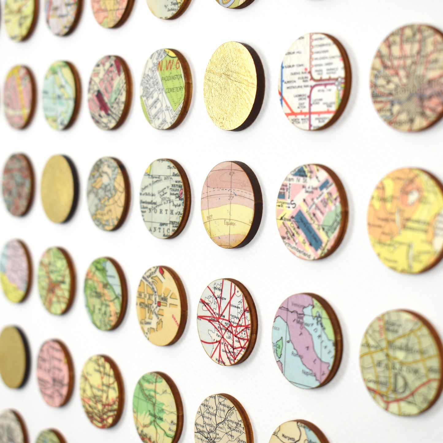 One Hundred World Map Dots Collage With Gold Leaf