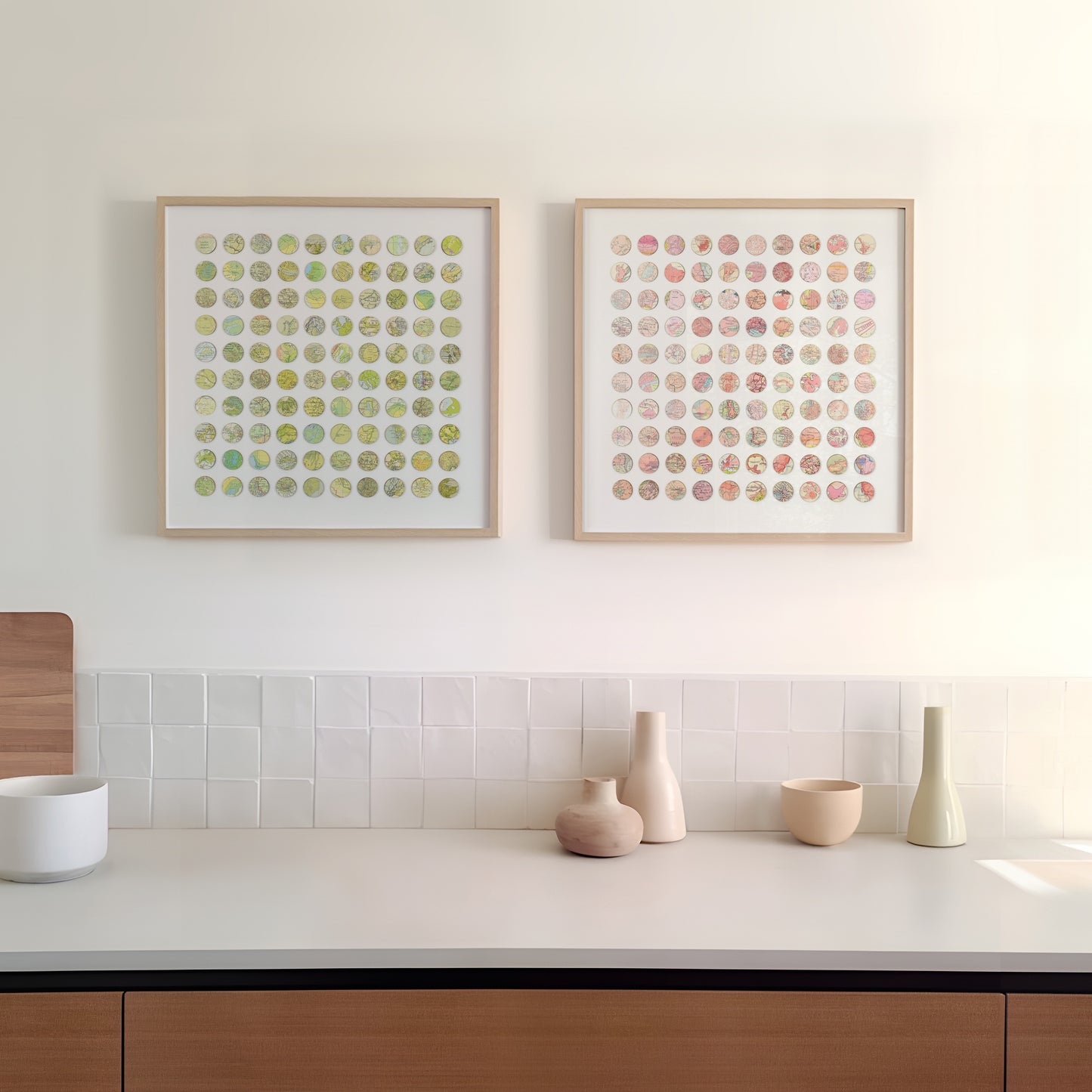 One Hundred Green Map Dots Collage