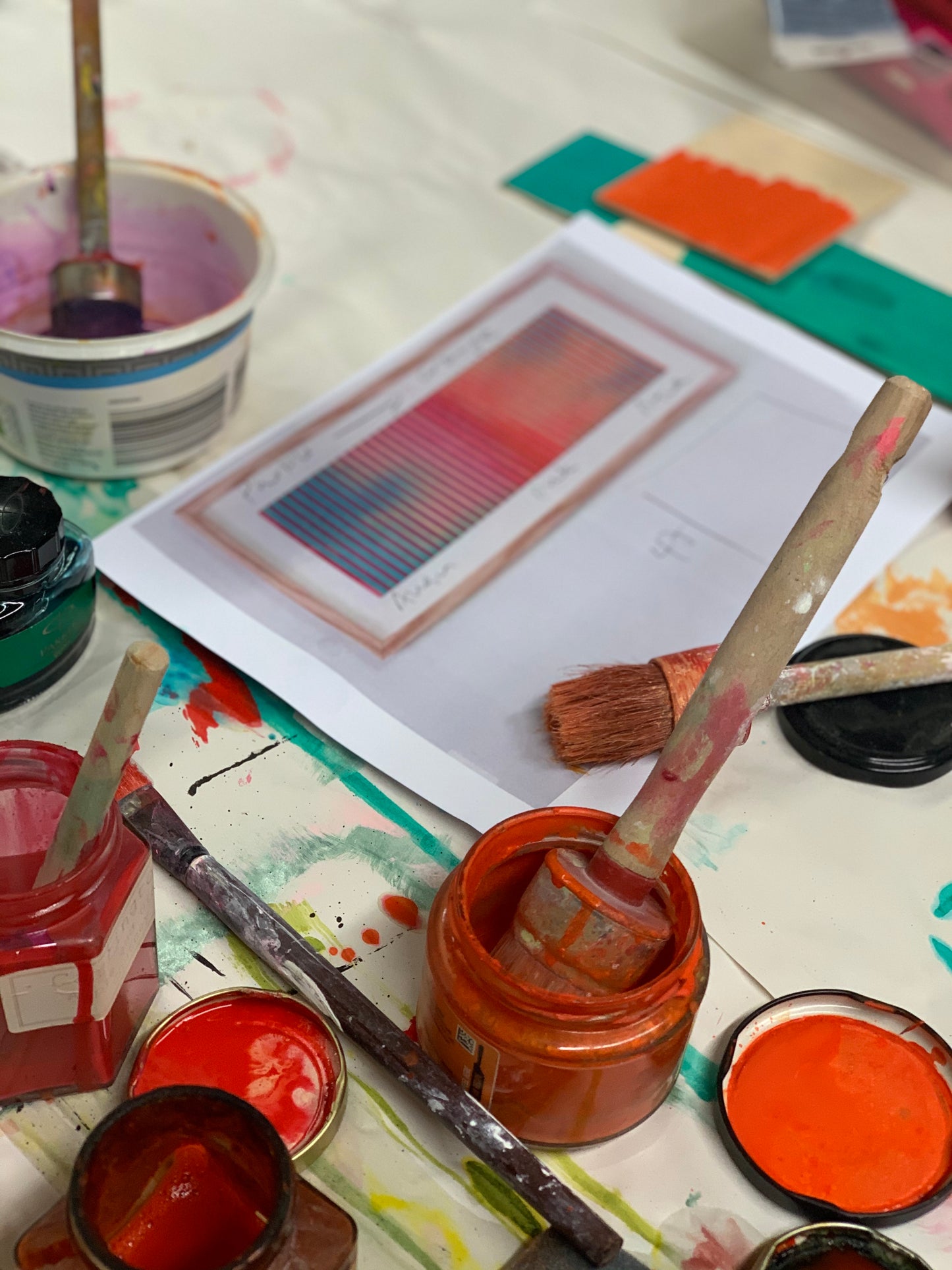 Narrow Stripe Colour Study Painting, Orange and Violet