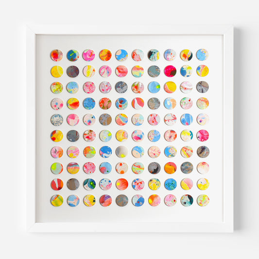 One Hundred Marbled Dots Collage Geometric Painting