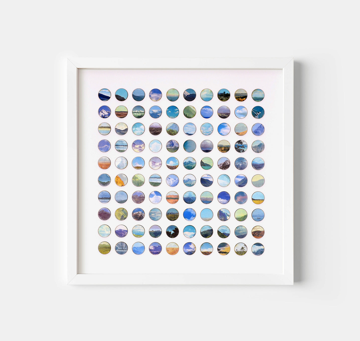 One Hundred Snowy Mountain Landscape Dots Collage