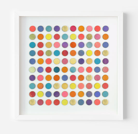 One Hundred Painted Dots Collage with Gold